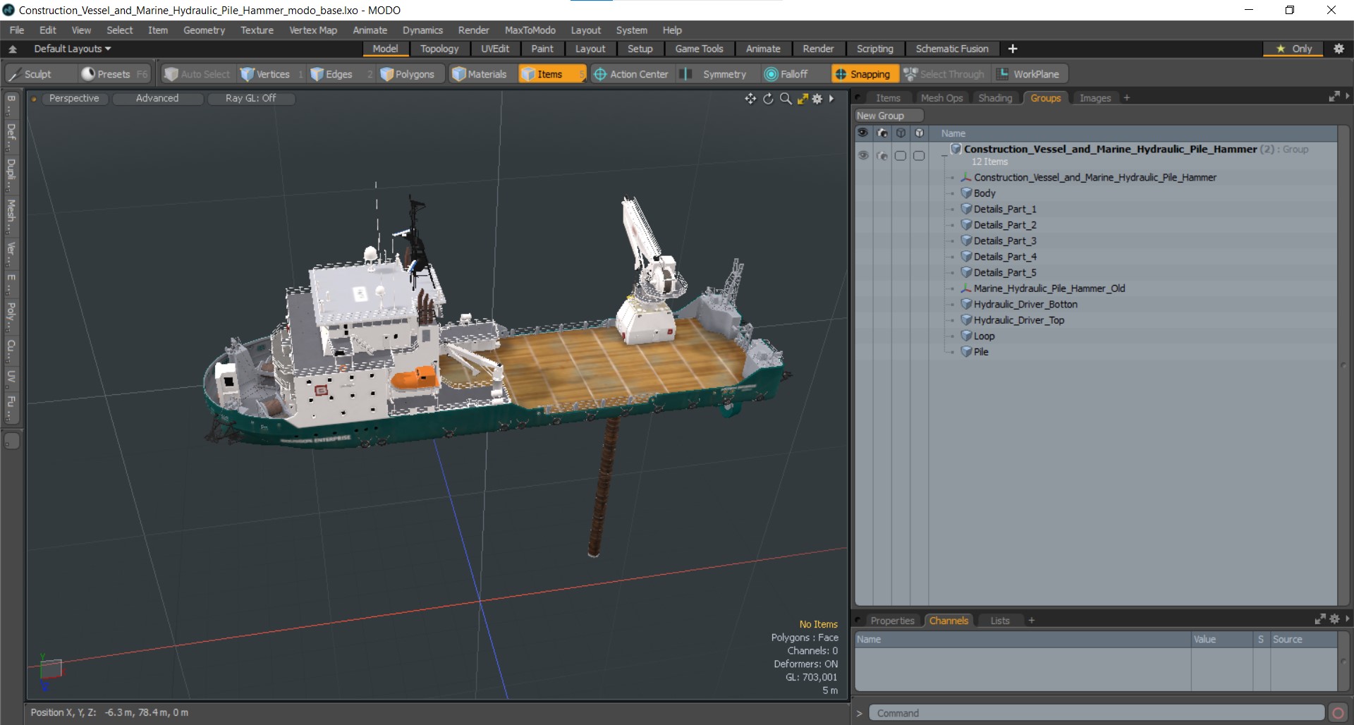 Construction Vessel and Marine Hydraulic Pile Hammer 3D