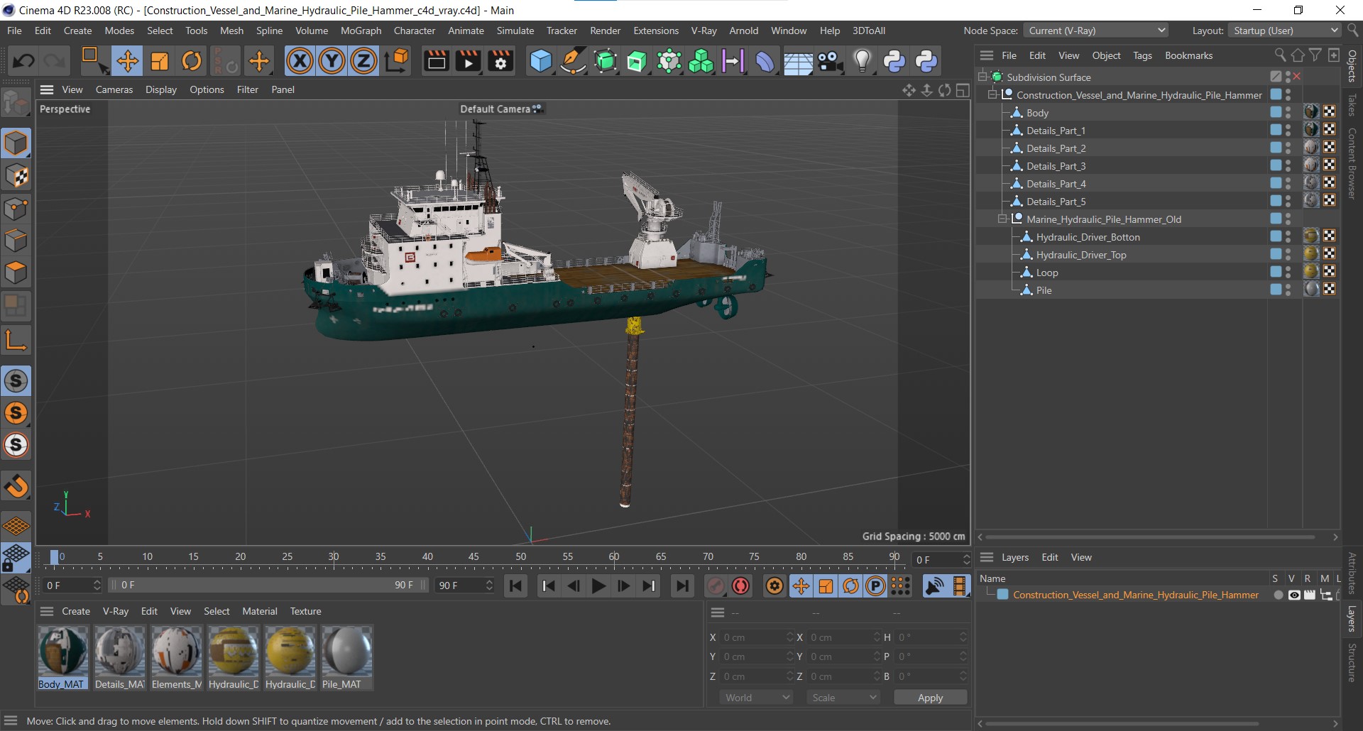 Construction Vessel and Marine Hydraulic Pile Hammer 3D