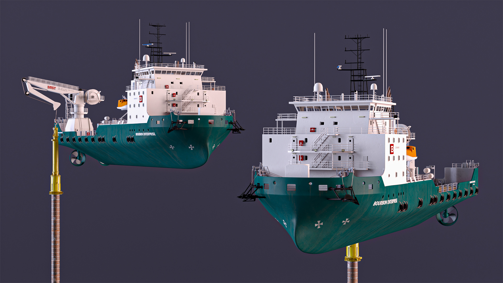 Construction Vessel and Marine Hydraulic Pile Hammer 3D