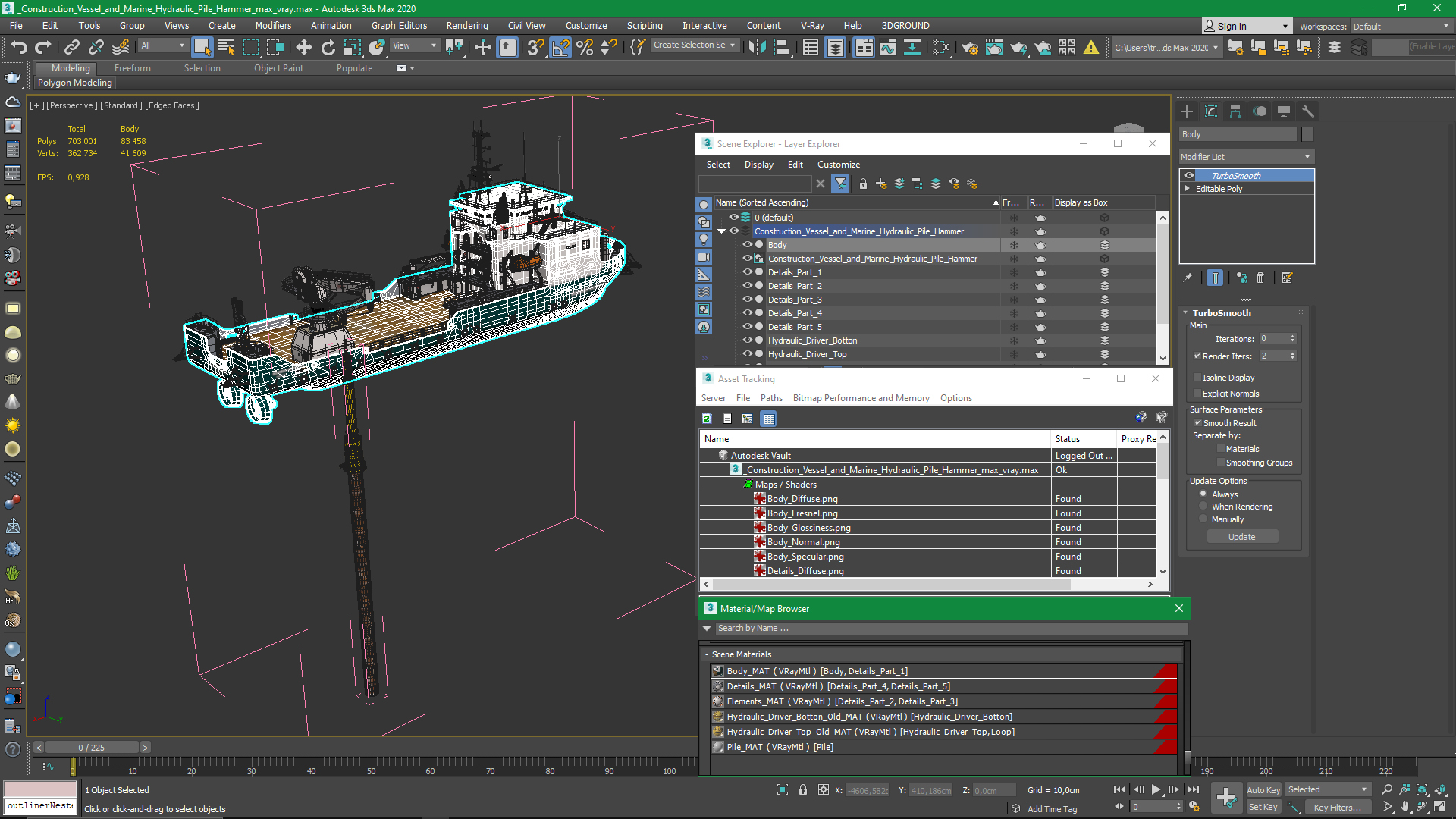 Construction Vessel and Marine Hydraulic Pile Hammer 3D
