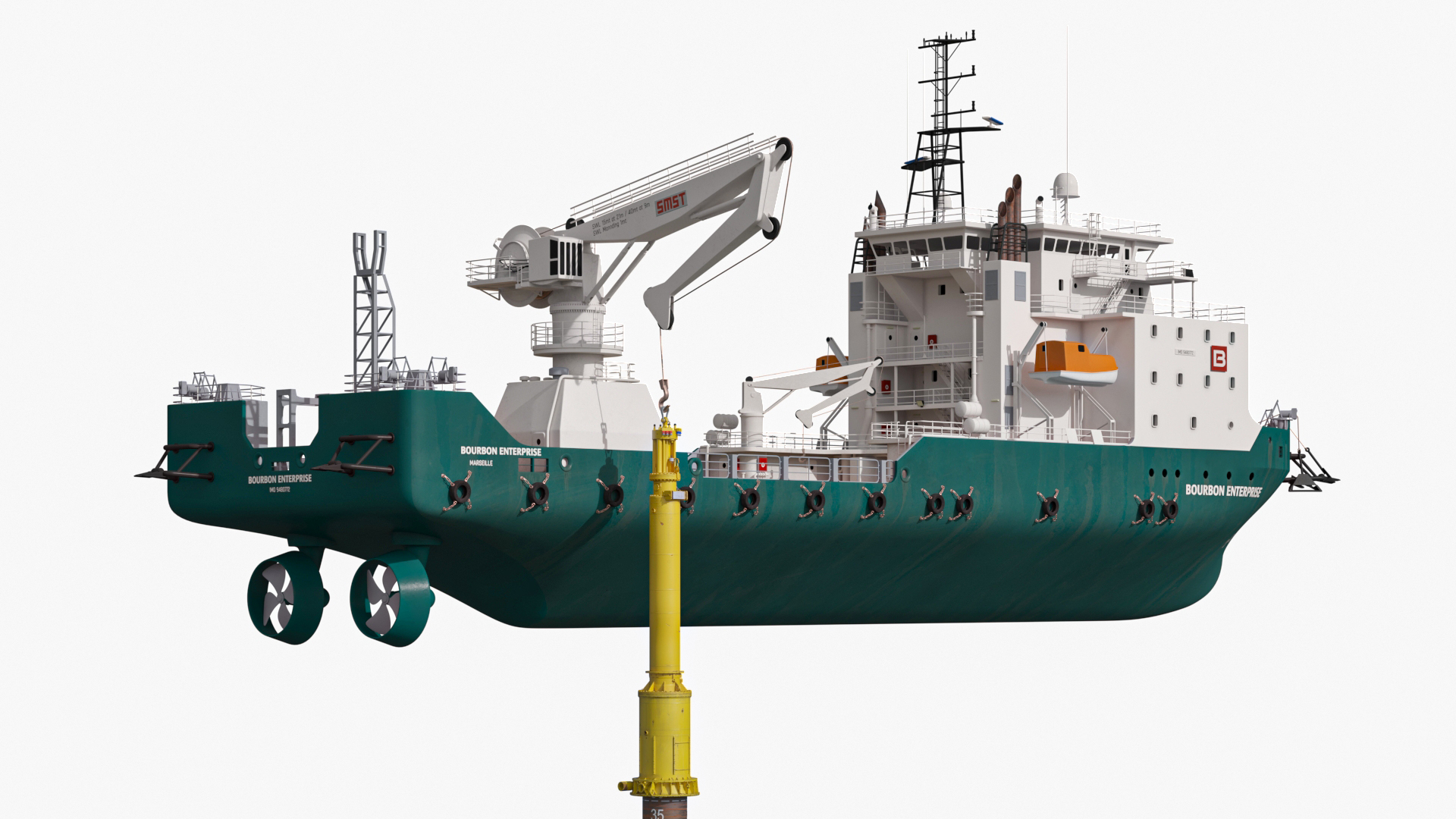 Construction Vessel and Marine Hydraulic Pile Hammer 3D