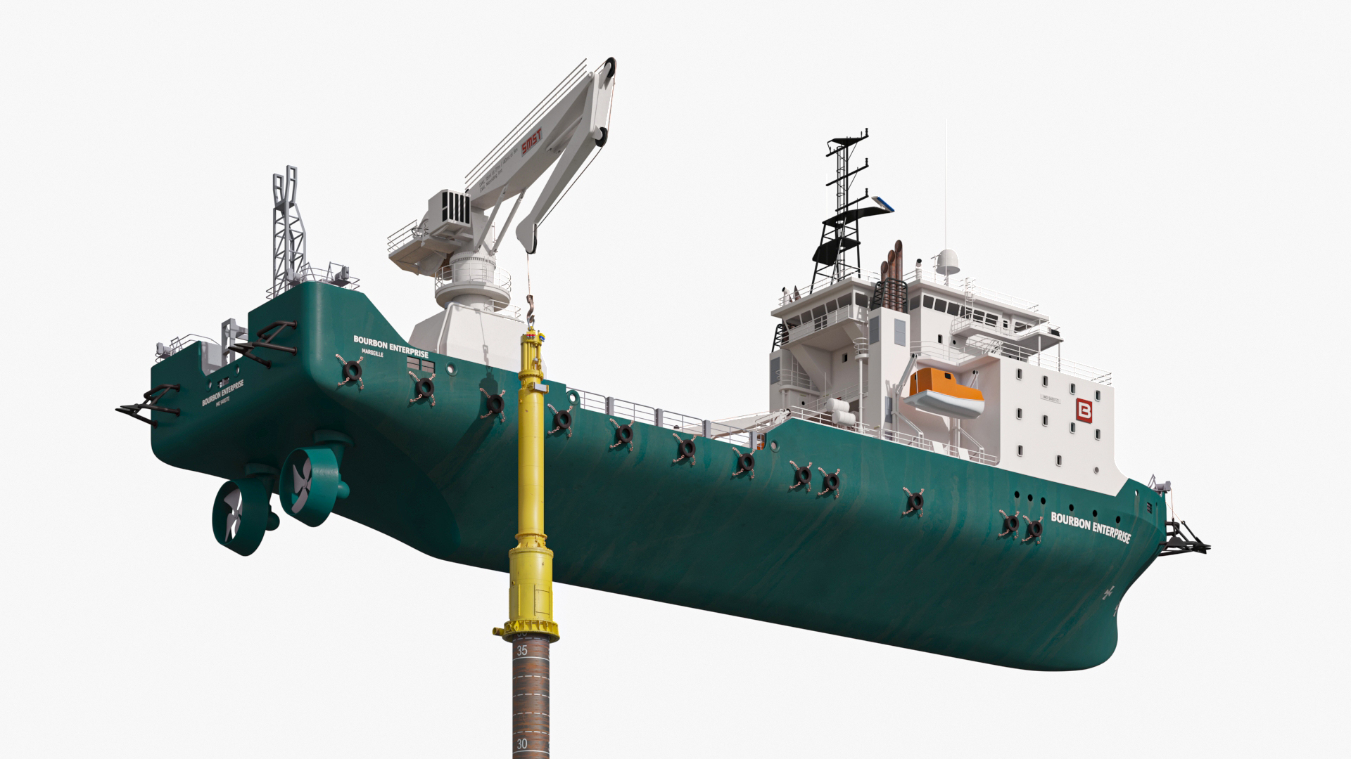 Construction Vessel and Marine Hydraulic Pile Hammer 3D