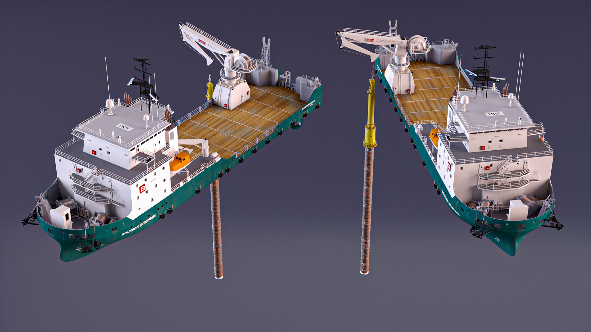 Construction Vessel and Marine Hydraulic Pile Hammer 3D