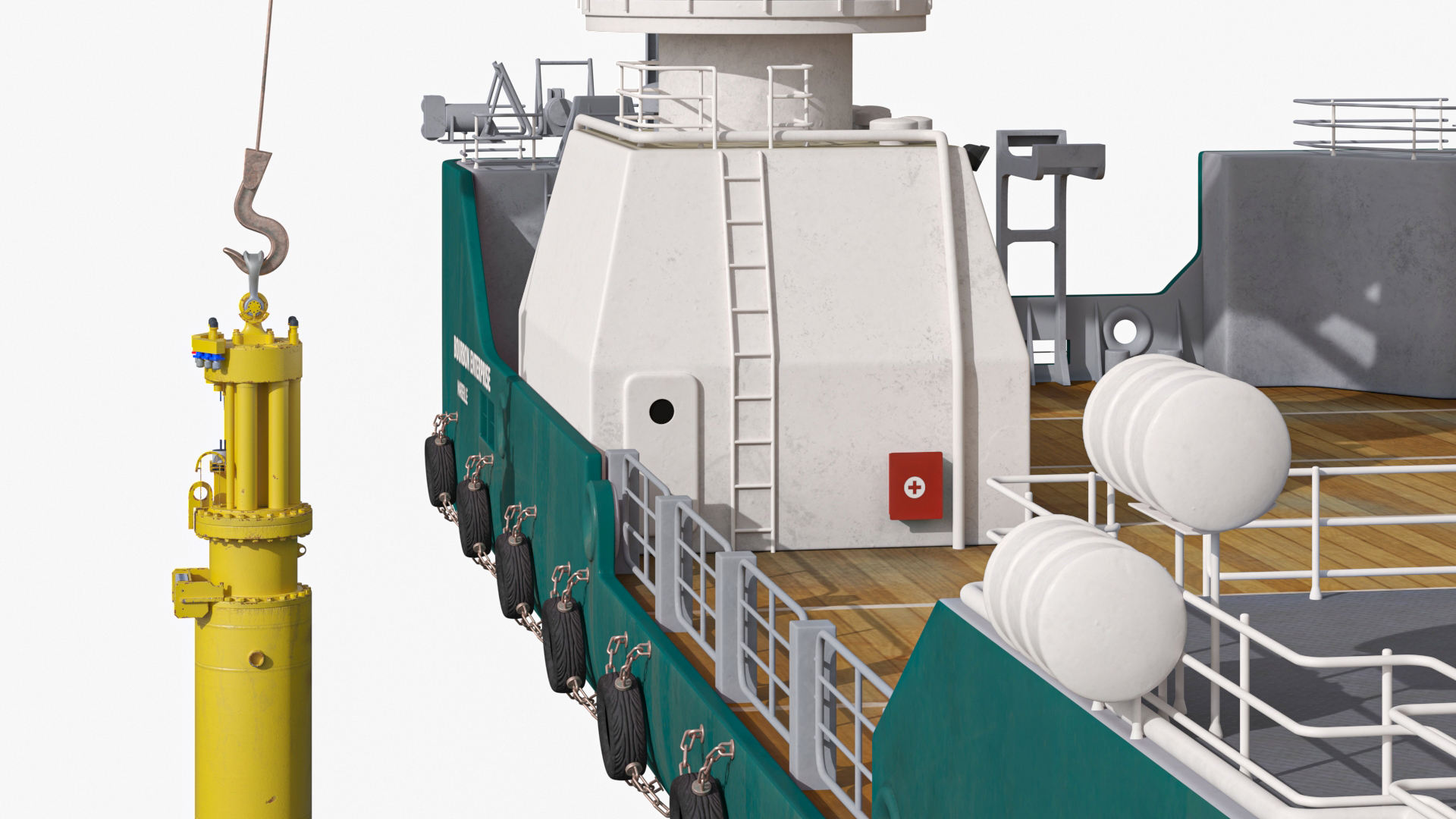 Construction Vessel and Marine Hydraulic Pile Hammer 3D