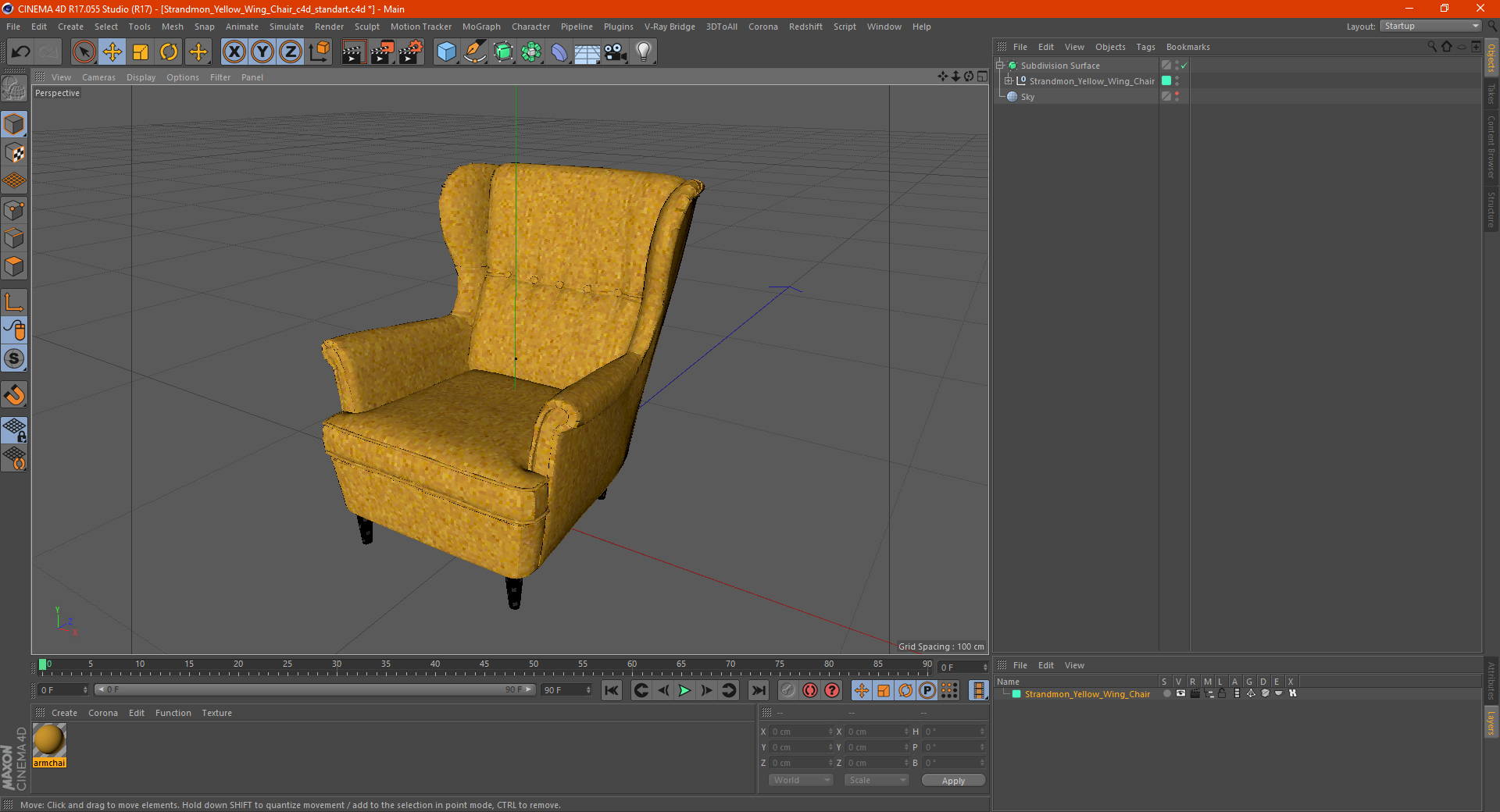 Strandmon Yellow Wing Chair 3D