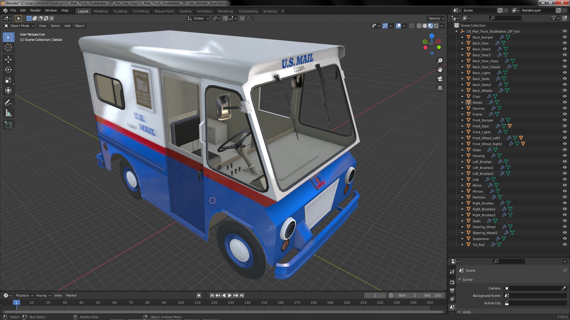 US Mail Truck Studebaker ZIP Van 3D