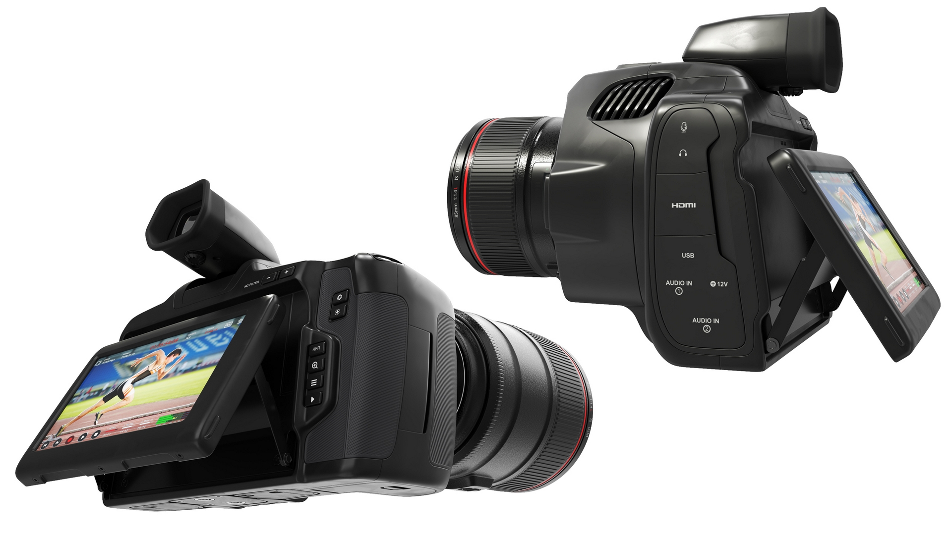 3D Professional Cinema Camera Premium Light On with Lens model