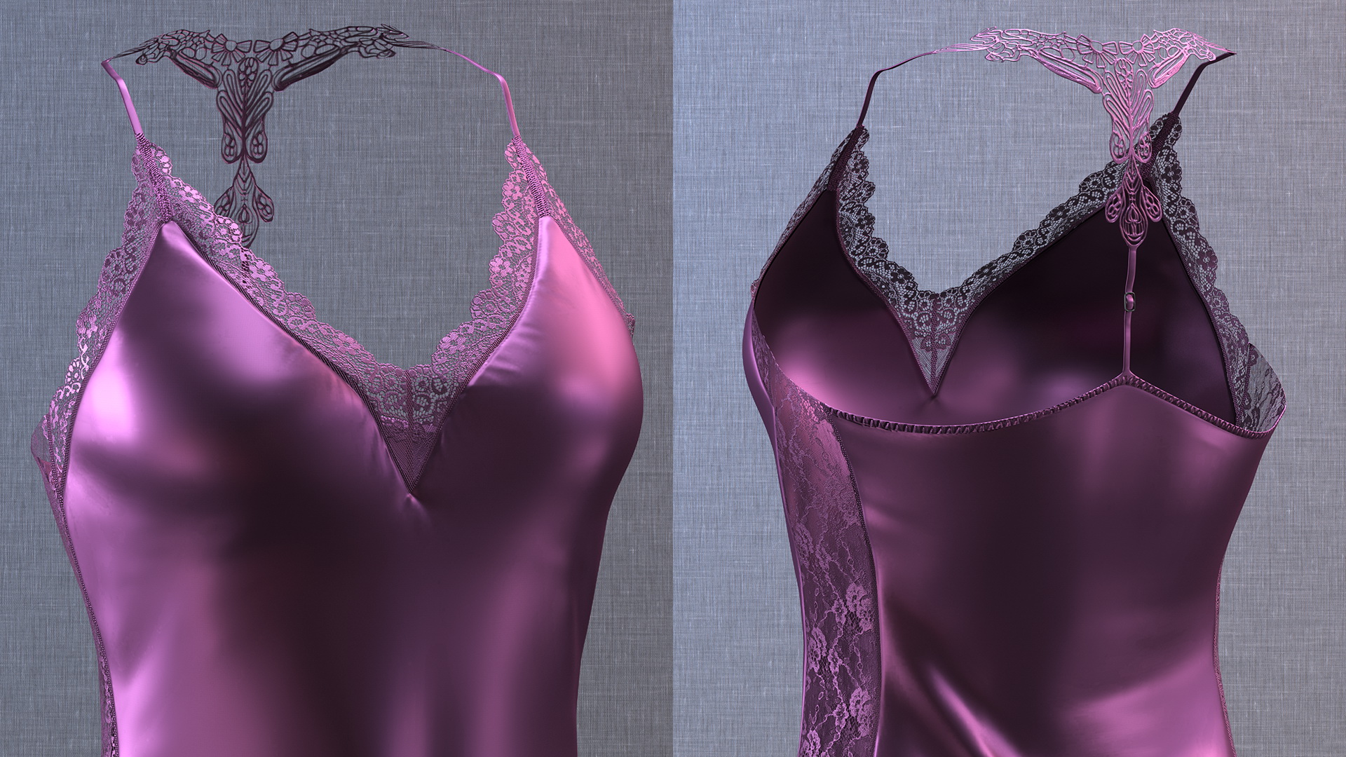 3D Women Sleepwear Satin Lace Purple model