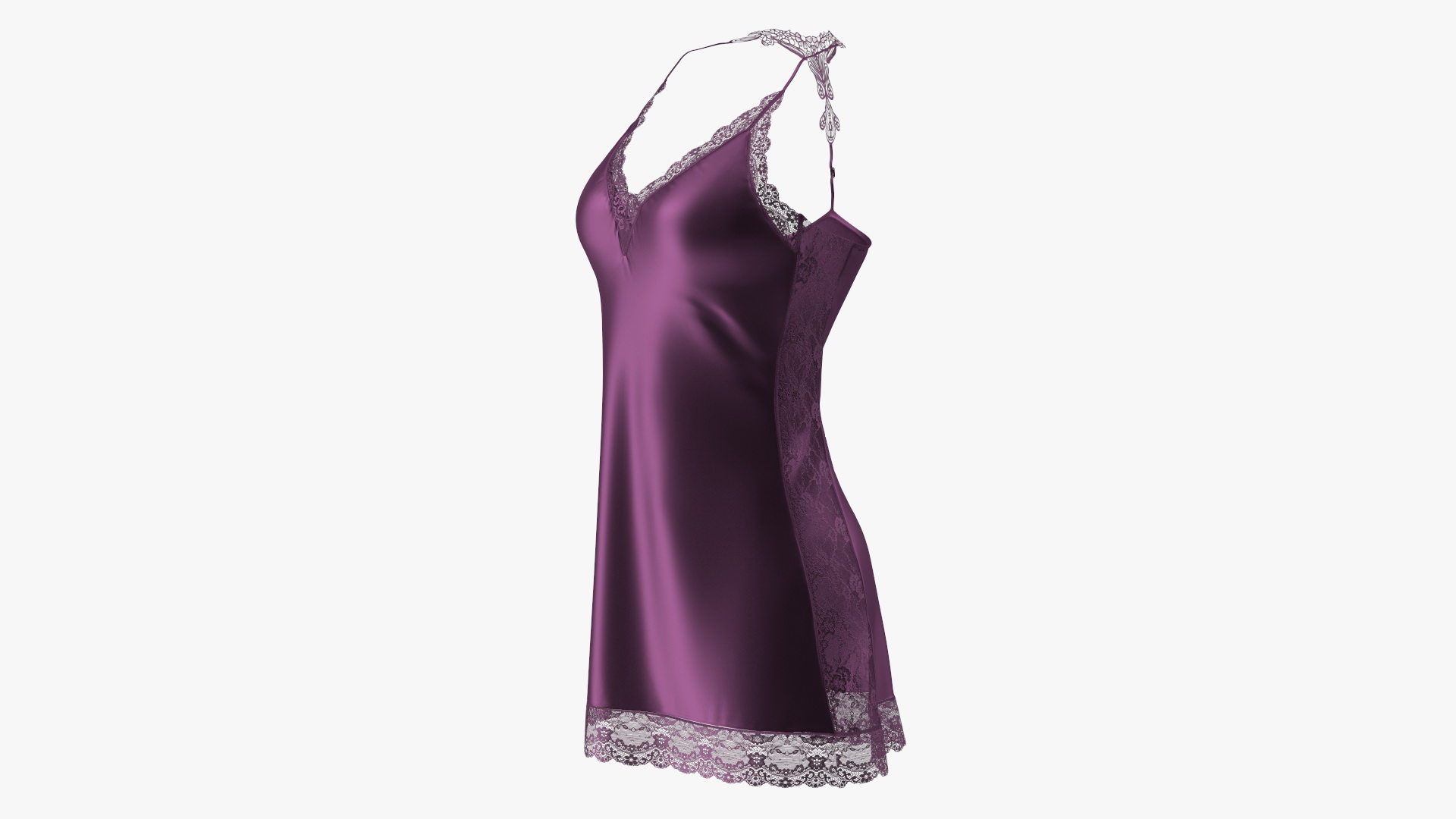 3D Women Sleepwear Satin Lace Purple model