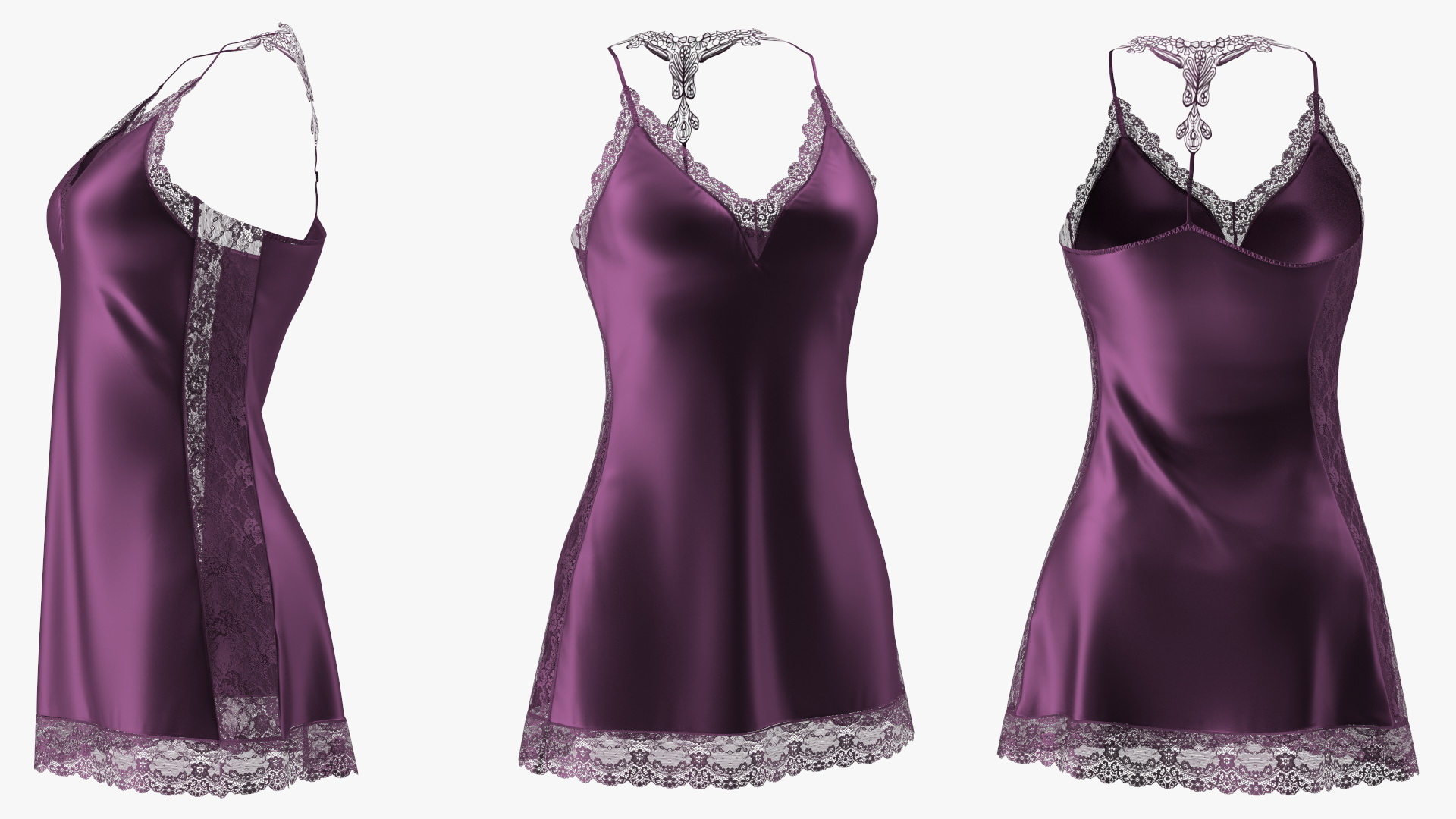 3D Women Sleepwear Satin Lace Purple model