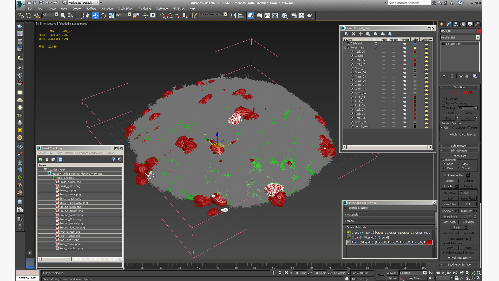 3D Meadow with Blooming Flowers model