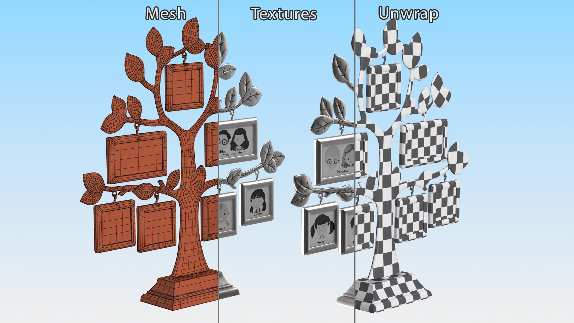 Silver Family Tree Picture Frame 3D