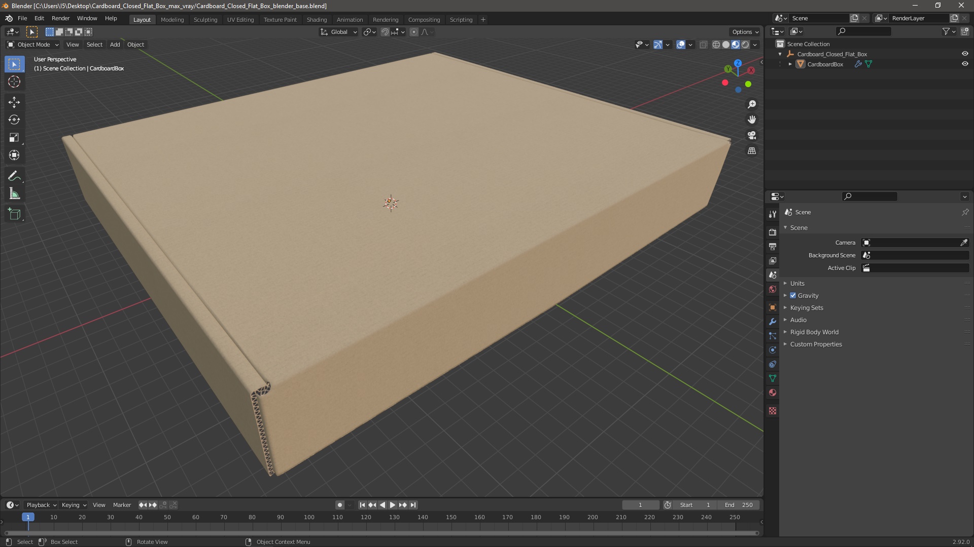3D model Cardboard Closed Flat Box