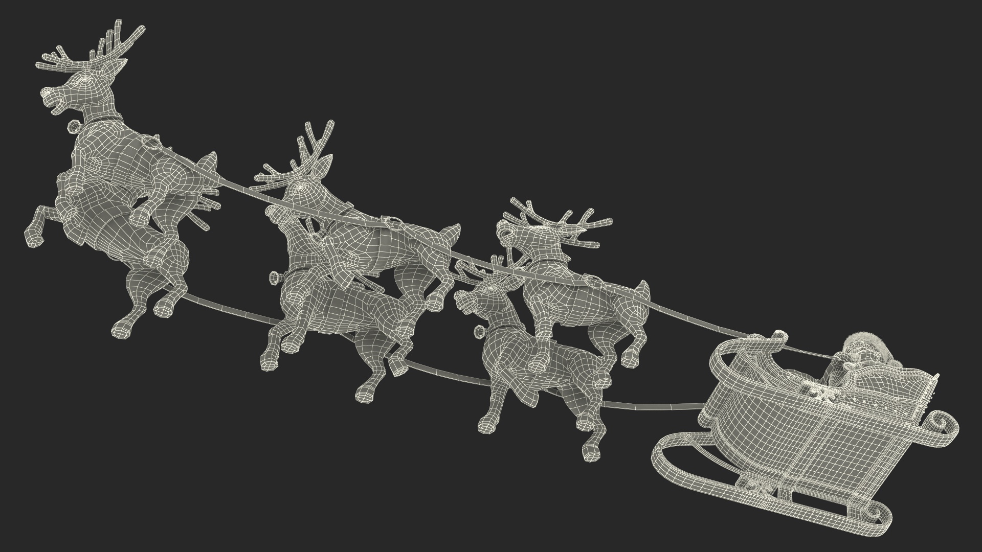 3D Santa Claus Sleigh with Deer Standing Fur