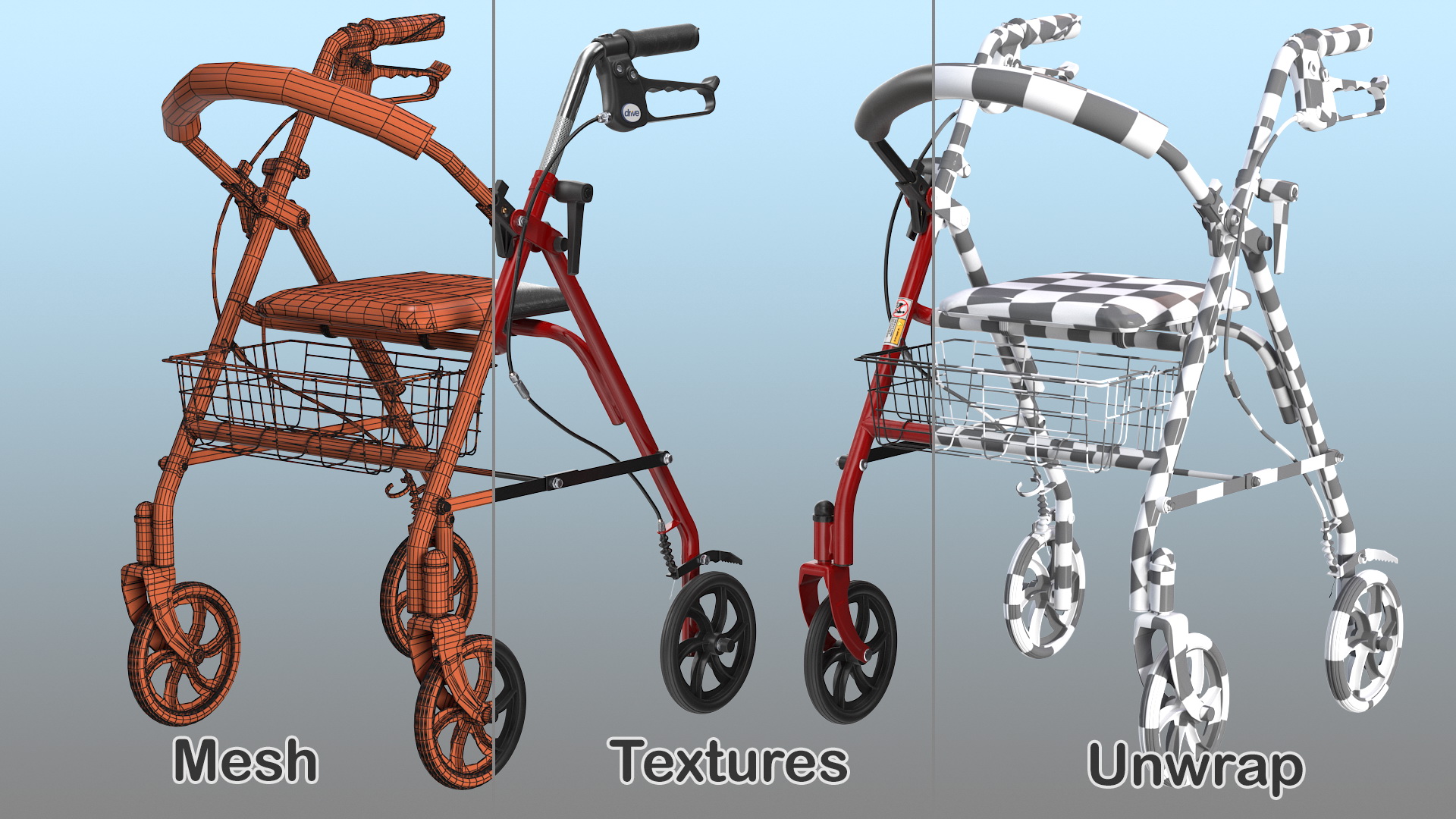 3D Drive Medical Four Wheel Rollator model