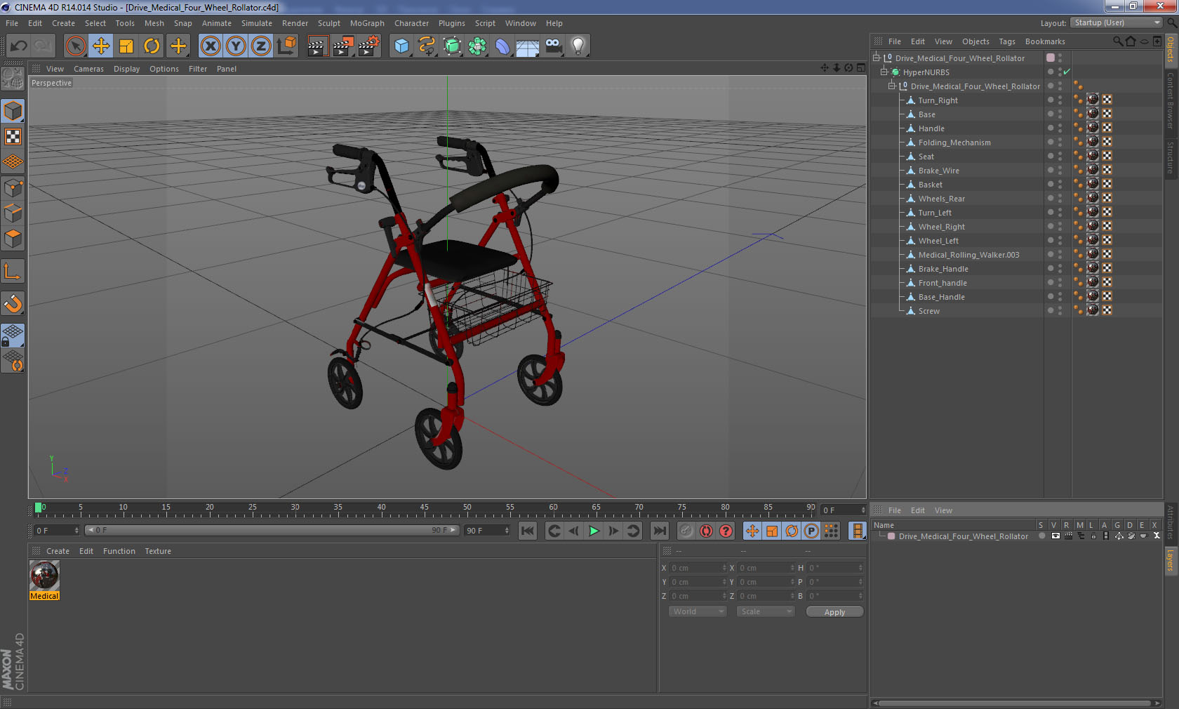 3D Drive Medical Four Wheel Rollator model