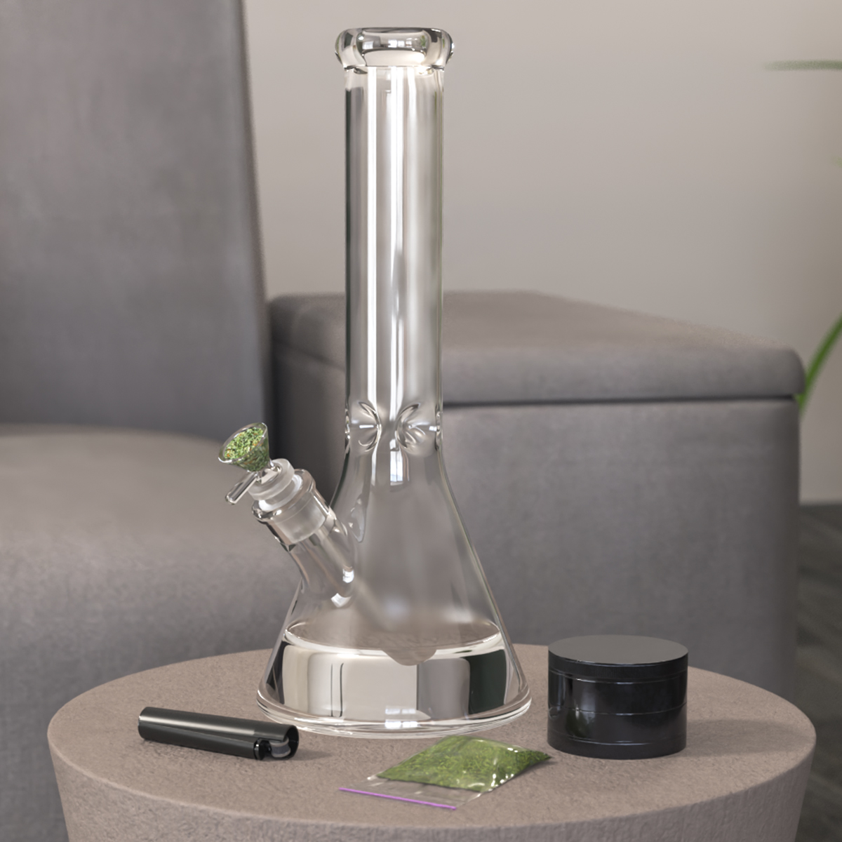 Glass Bong with Cannabis Grinder 3D model preview