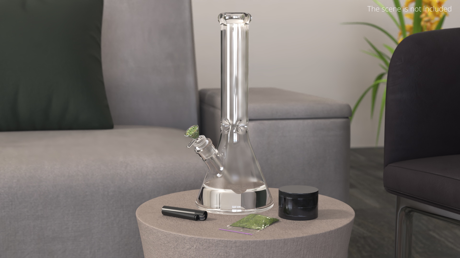 Glass Bong with Cannabis Grinder