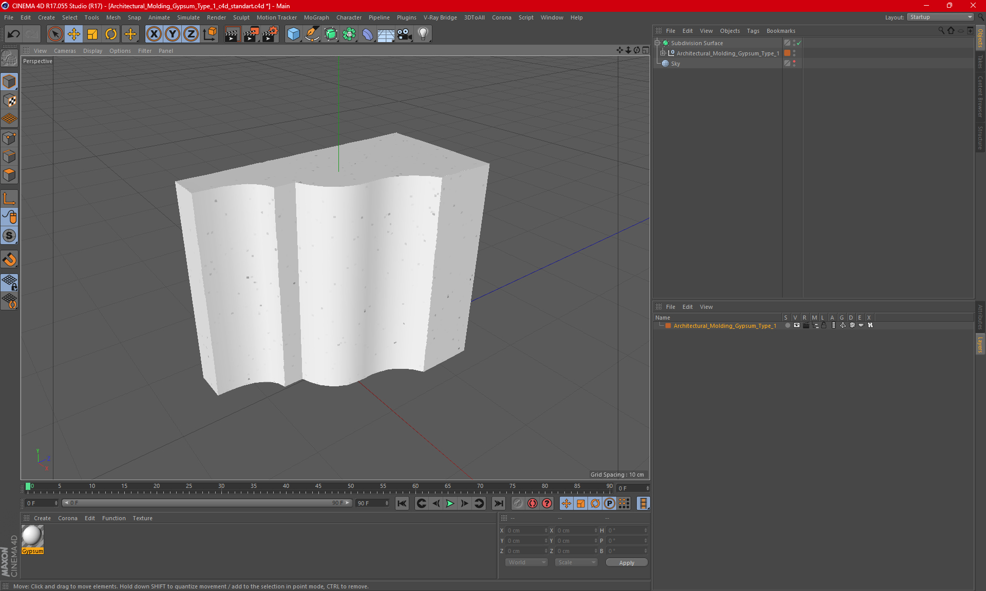 3D model Architectural Molding Gypsum Type 1