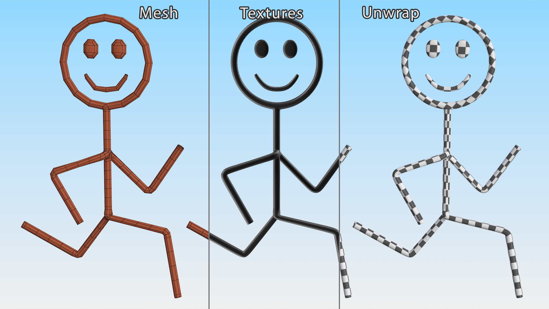 3D Stick Figure Running Pose Black