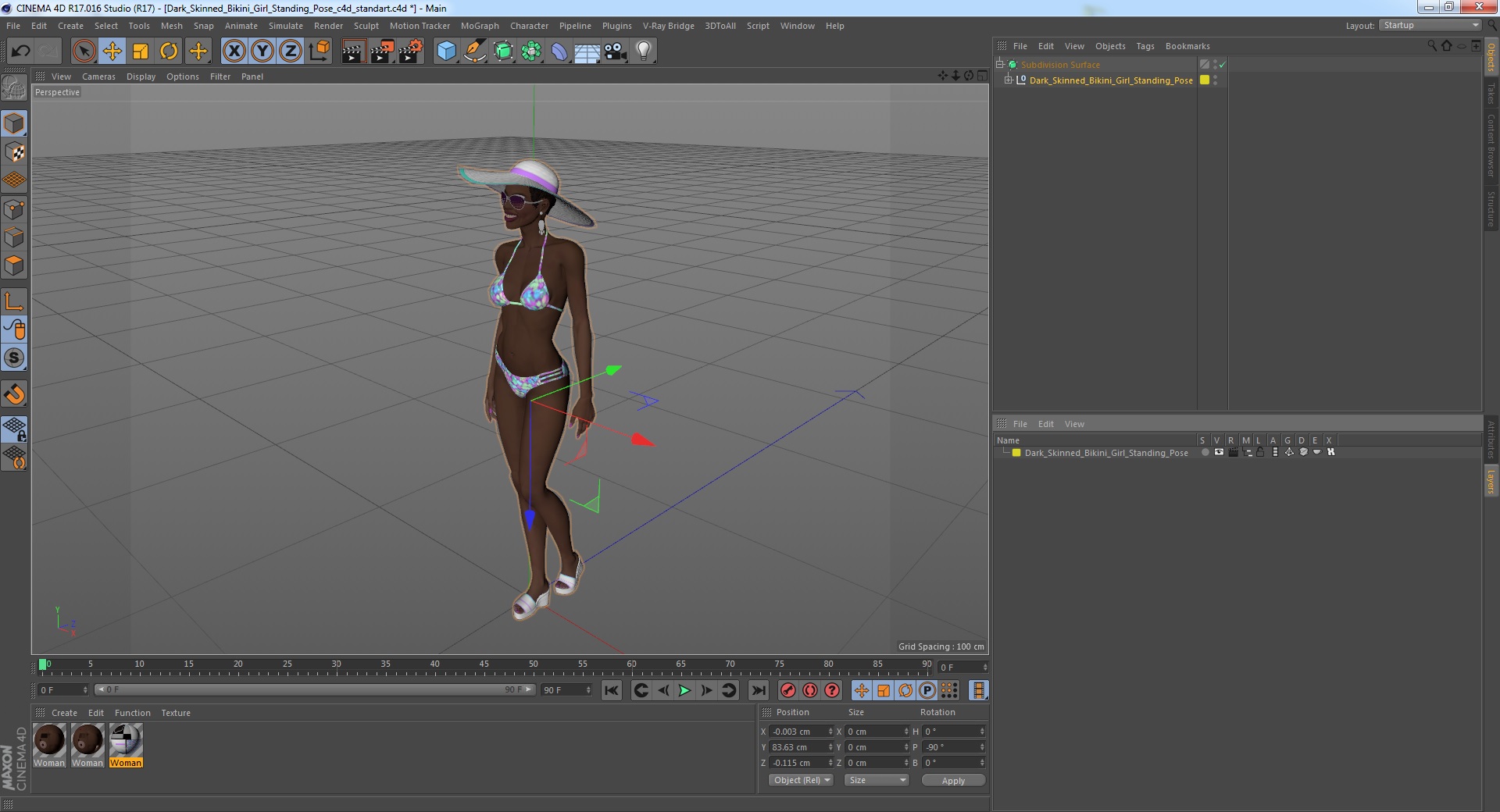 3D Dark Skinned Bikini Girl Standing Pose model