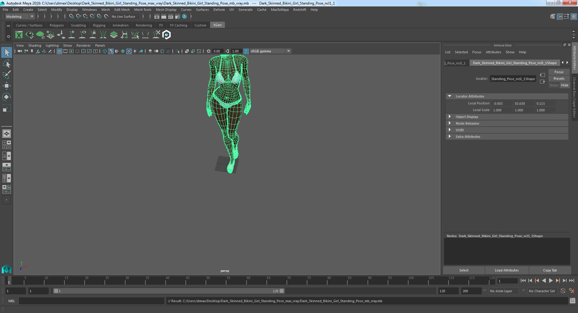 3D Dark Skinned Bikini Girl Standing Pose model