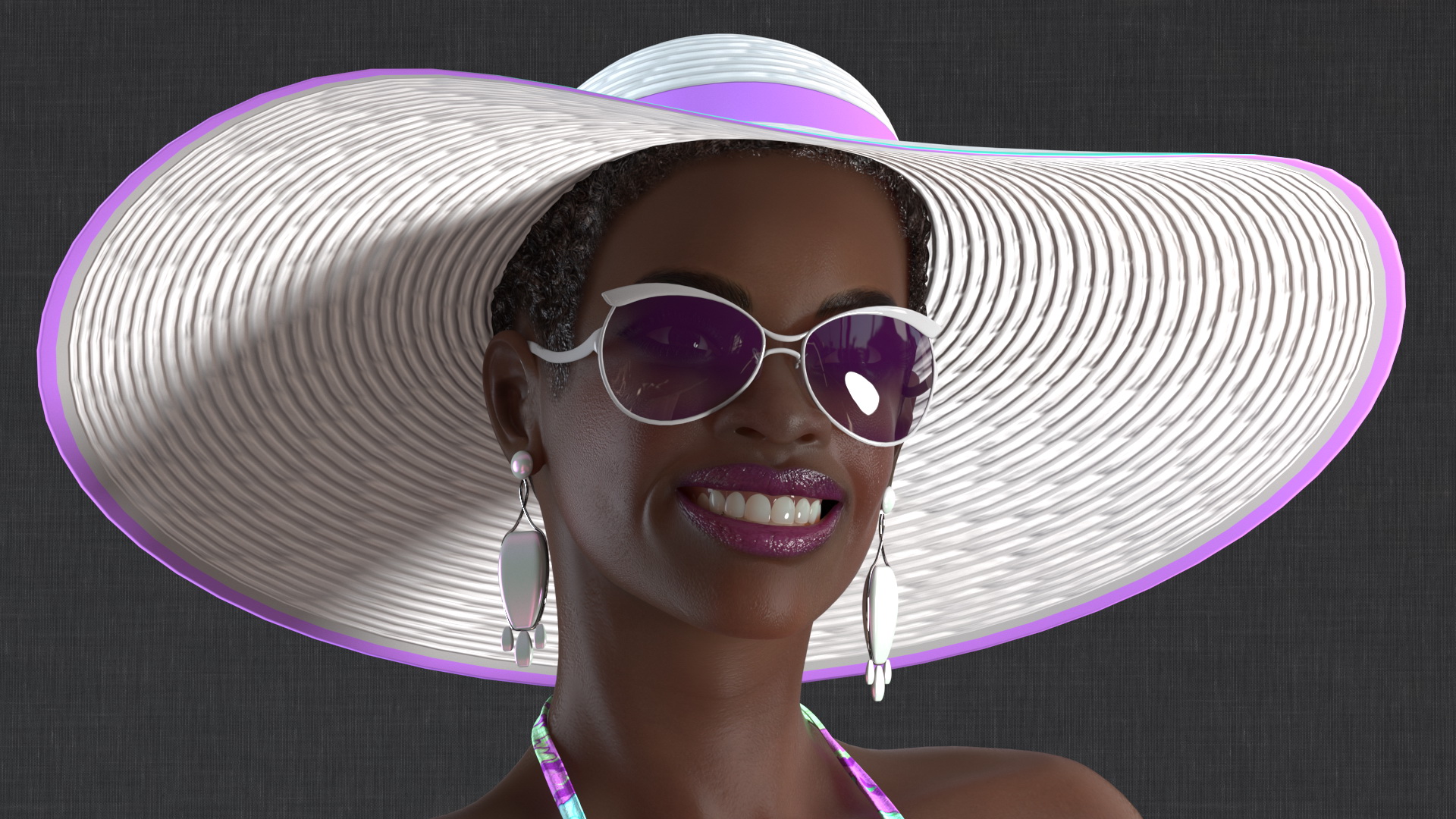 3D Dark Skinned Bikini Girl Standing Pose model