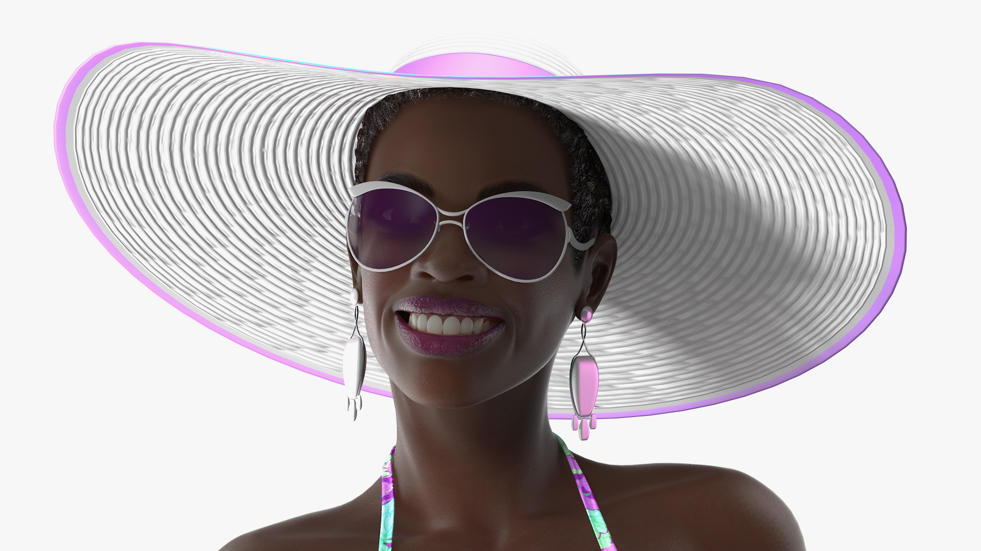 3D Dark Skinned Bikini Girl Standing Pose model