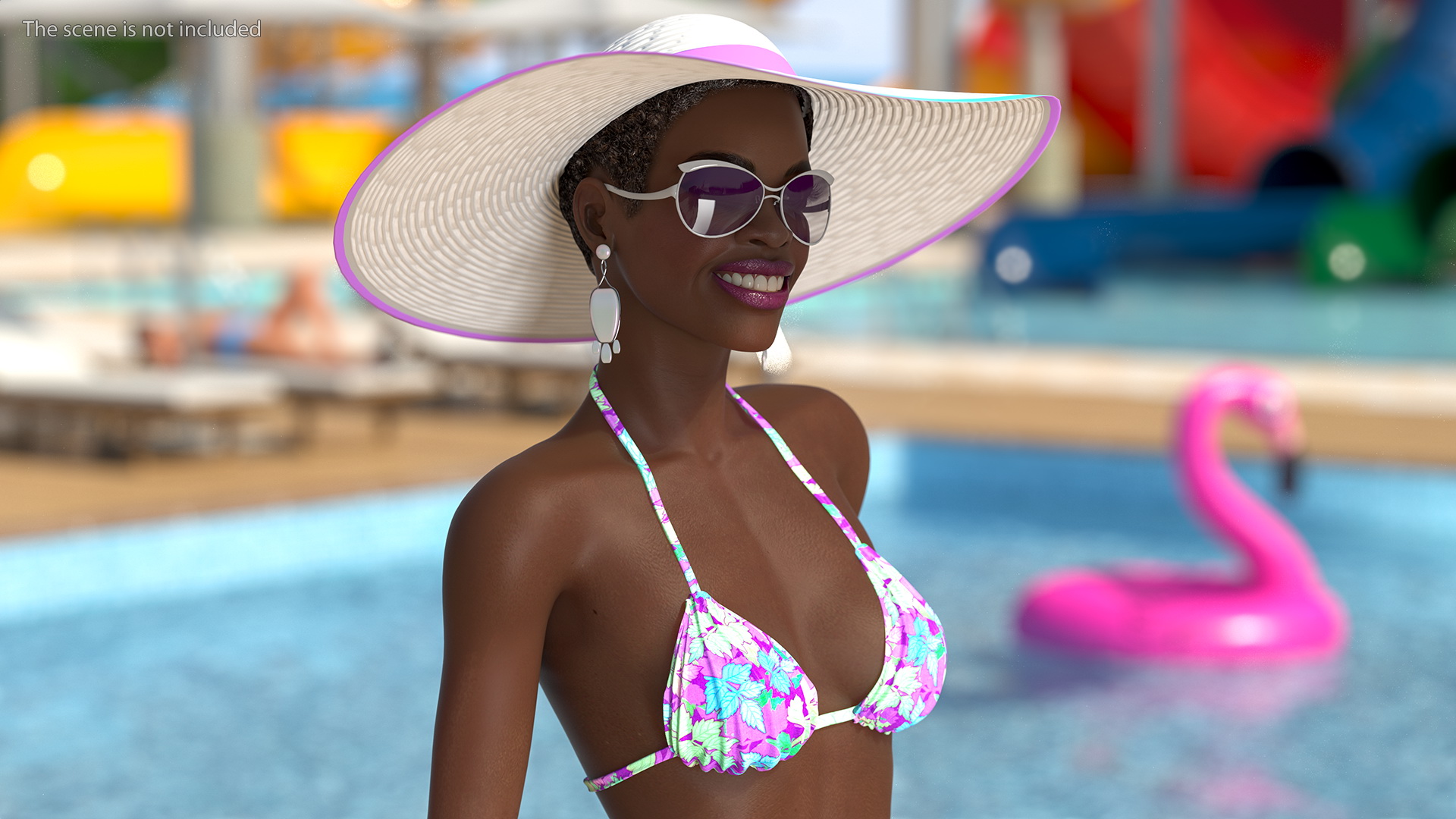 3D Dark Skinned Bikini Girl Standing Pose model