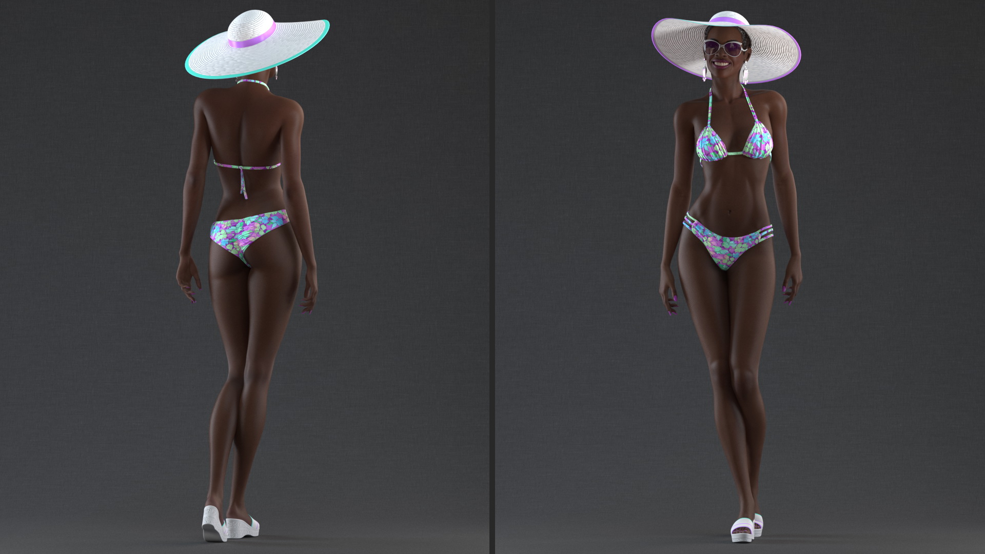 3D Dark Skinned Bikini Girl Standing Pose model