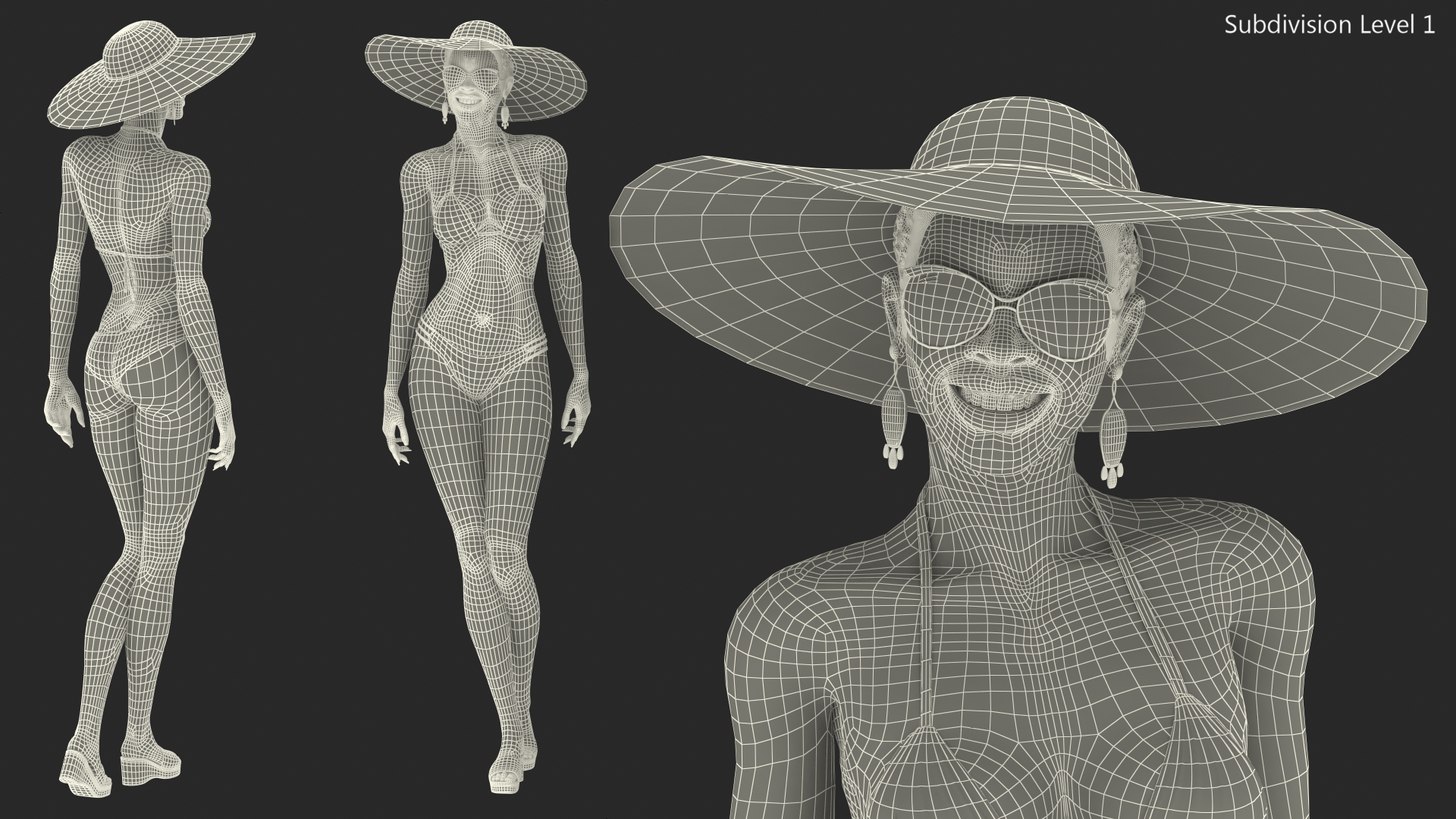 3D Dark Skinned Bikini Girl Standing Pose model