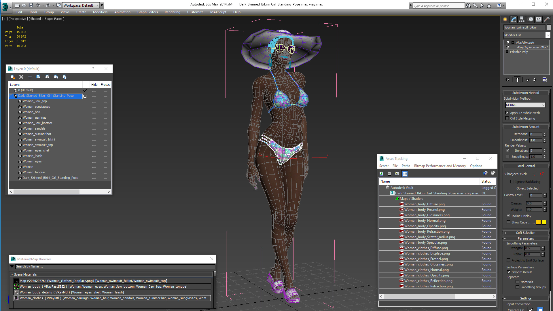 3D Dark Skinned Bikini Girl Standing Pose model