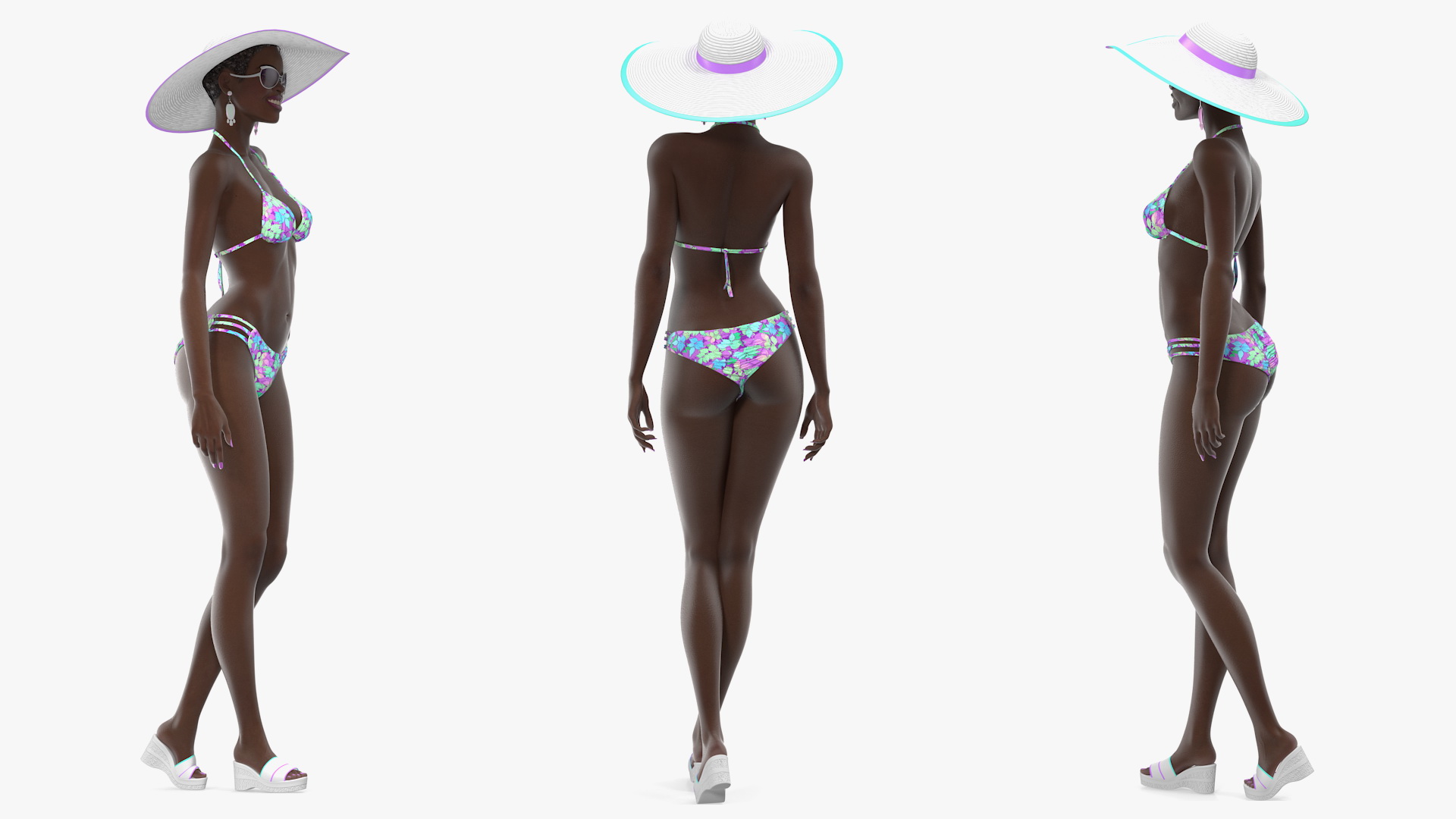3D Dark Skinned Bikini Girl Standing Pose model