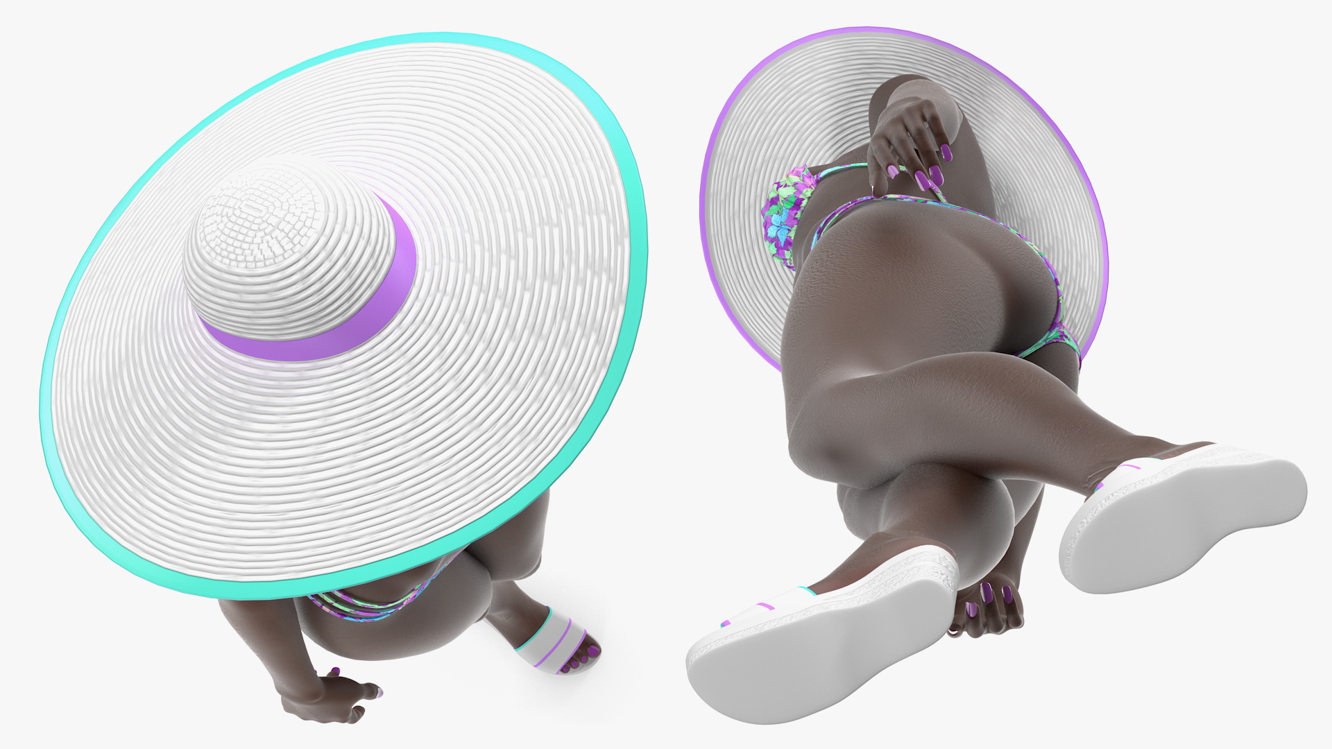 3D Dark Skinned Bikini Girl Standing Pose model
