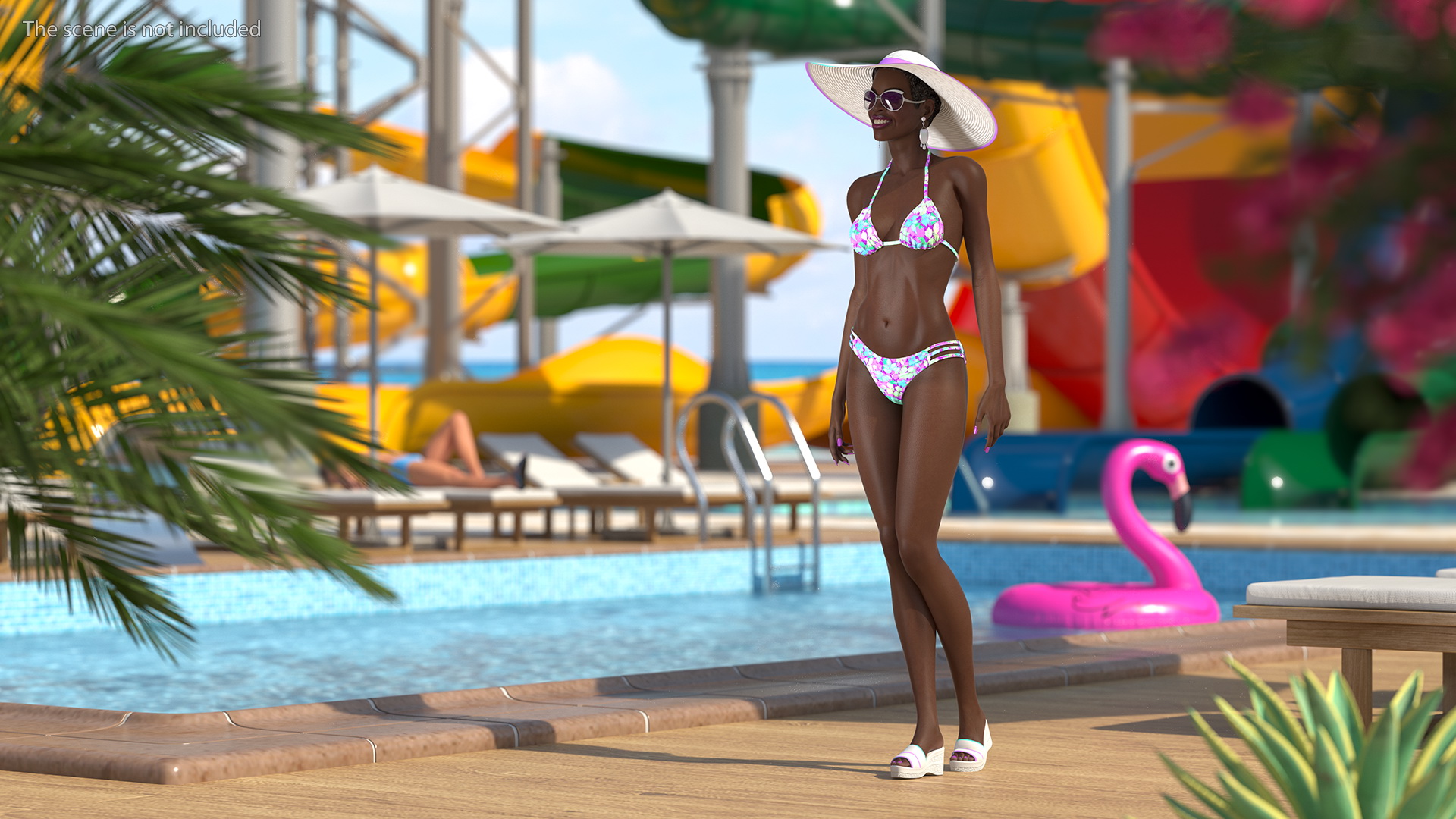 3D Dark Skinned Bikini Girl Standing Pose model
