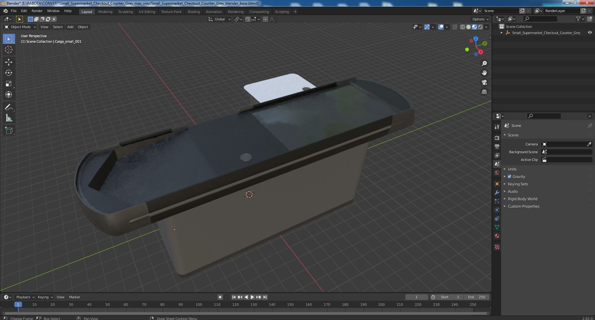 Small Supermarket Checkout Counter Grey 3D model