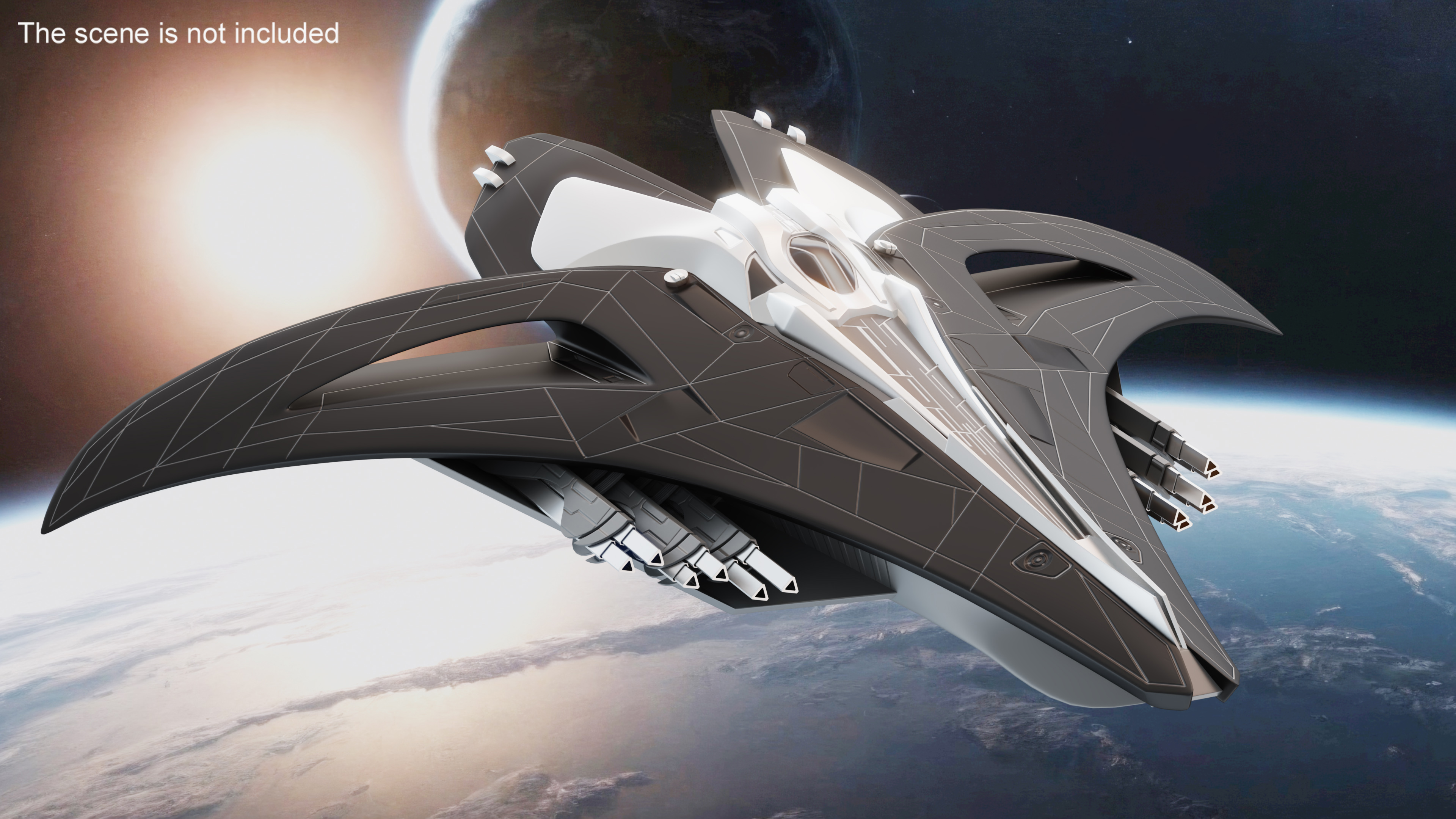 Futuristic Space Fighter Starship Black 3D model