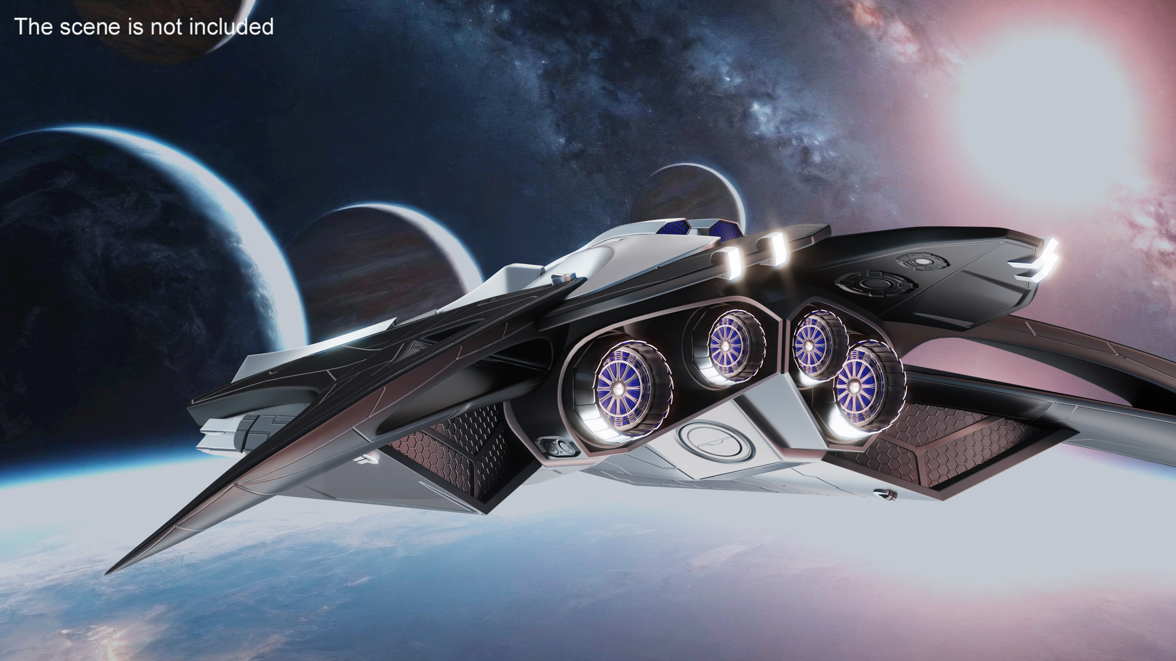 Futuristic Space Fighter Starship Black 3D model