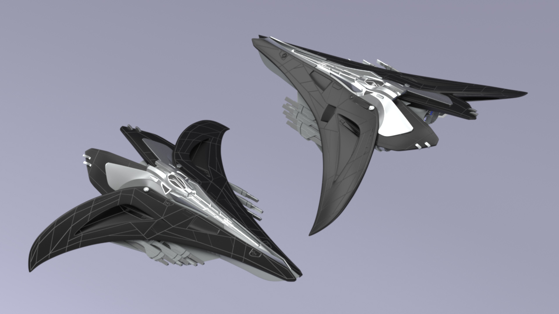 Futuristic Space Fighter Starship Black 3D model