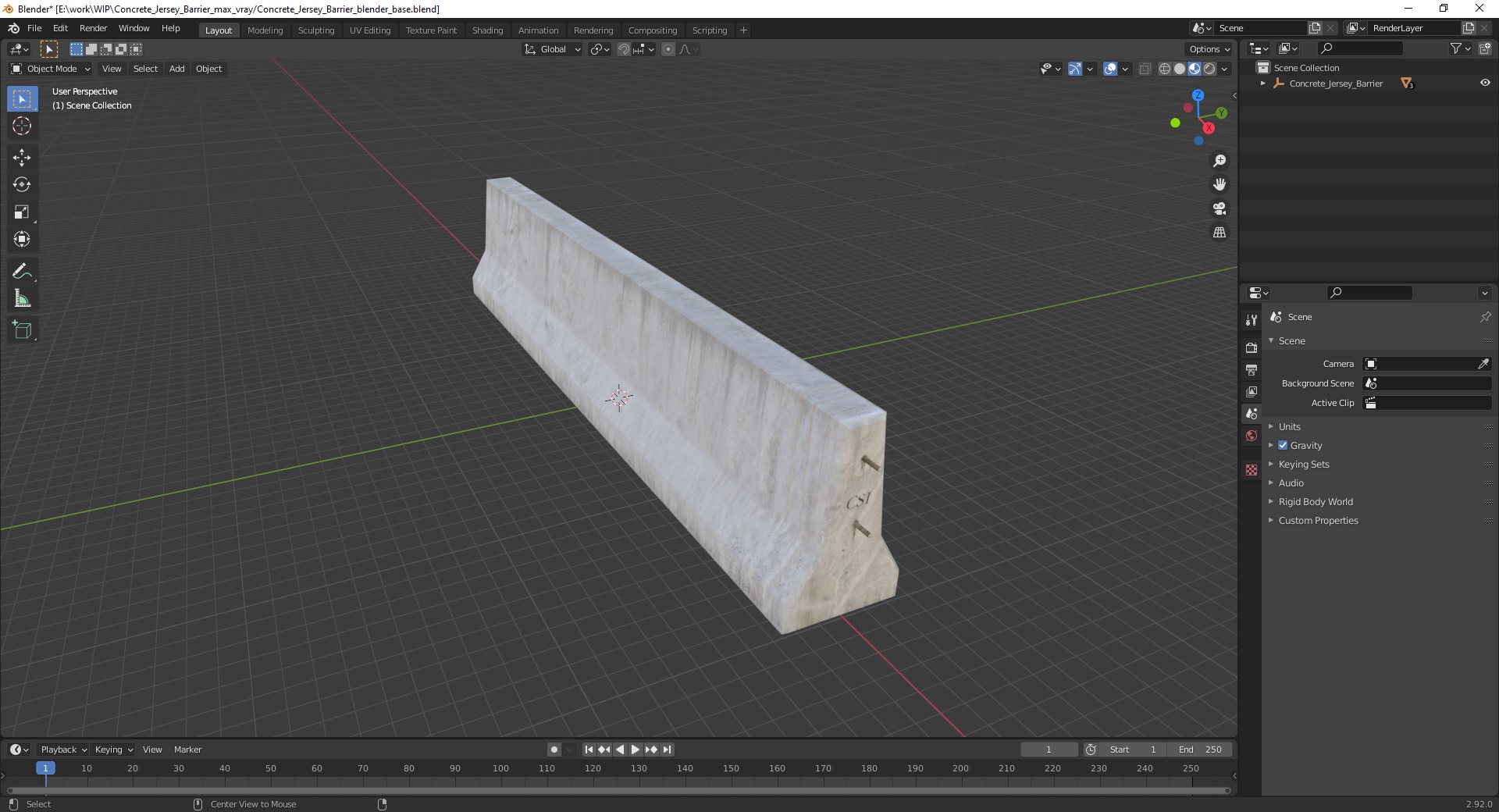 3D Concrete Jersey Barrier model