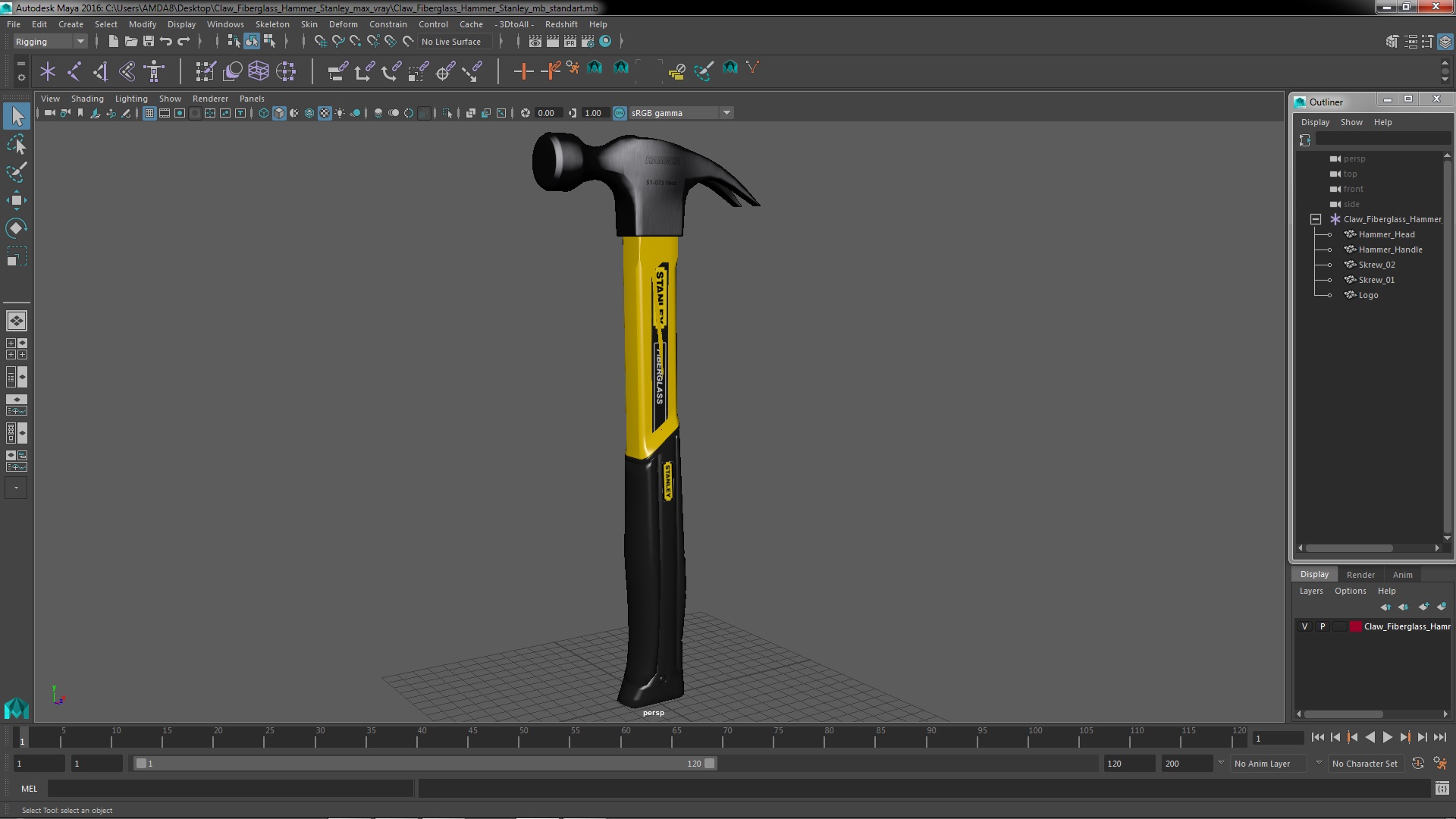 3D model Claw Fiberglass Hammer Stanley