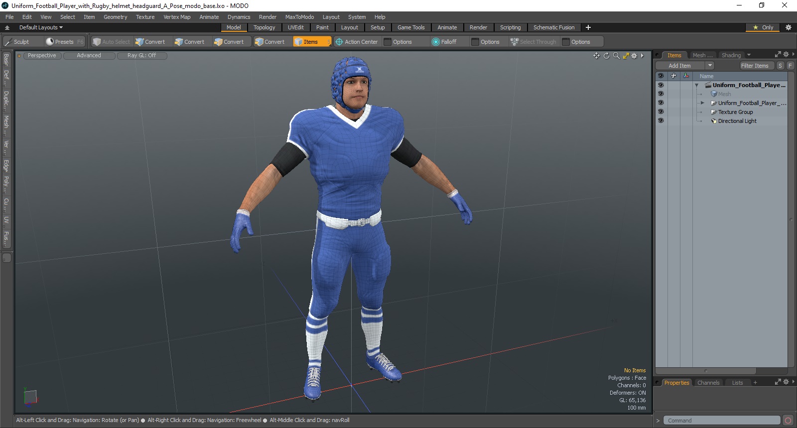 3D Uniform Football Player with Rugby Helmet Headguard A-Pose model