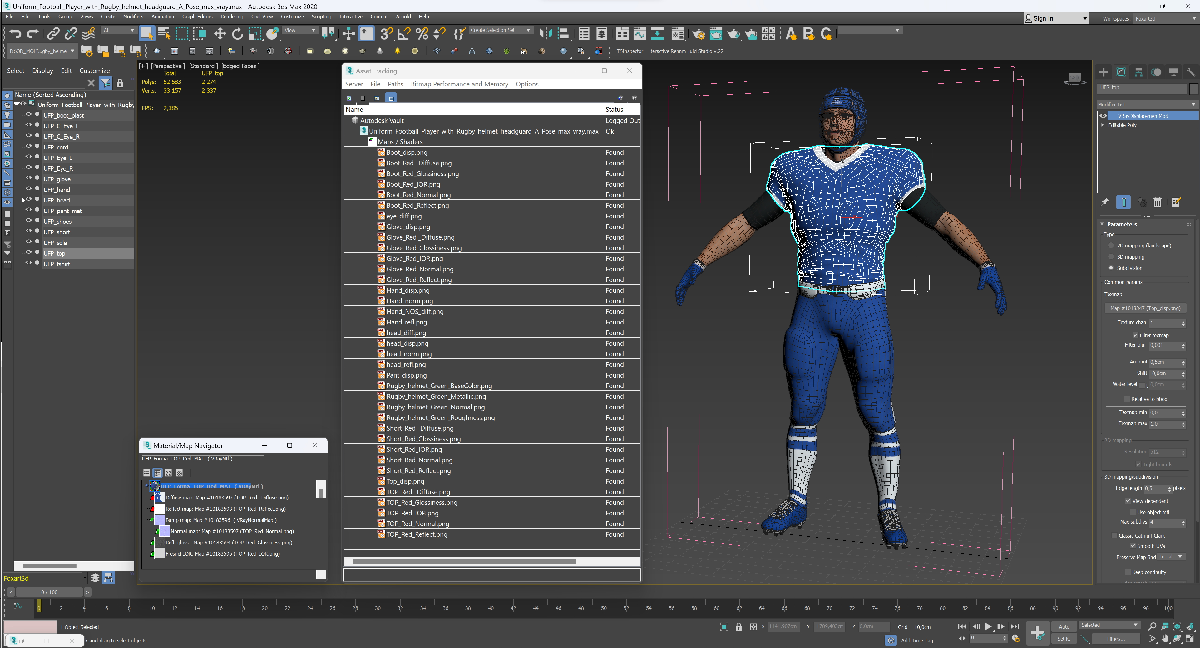 3D Uniform Football Player with Rugby Helmet Headguard A-Pose model