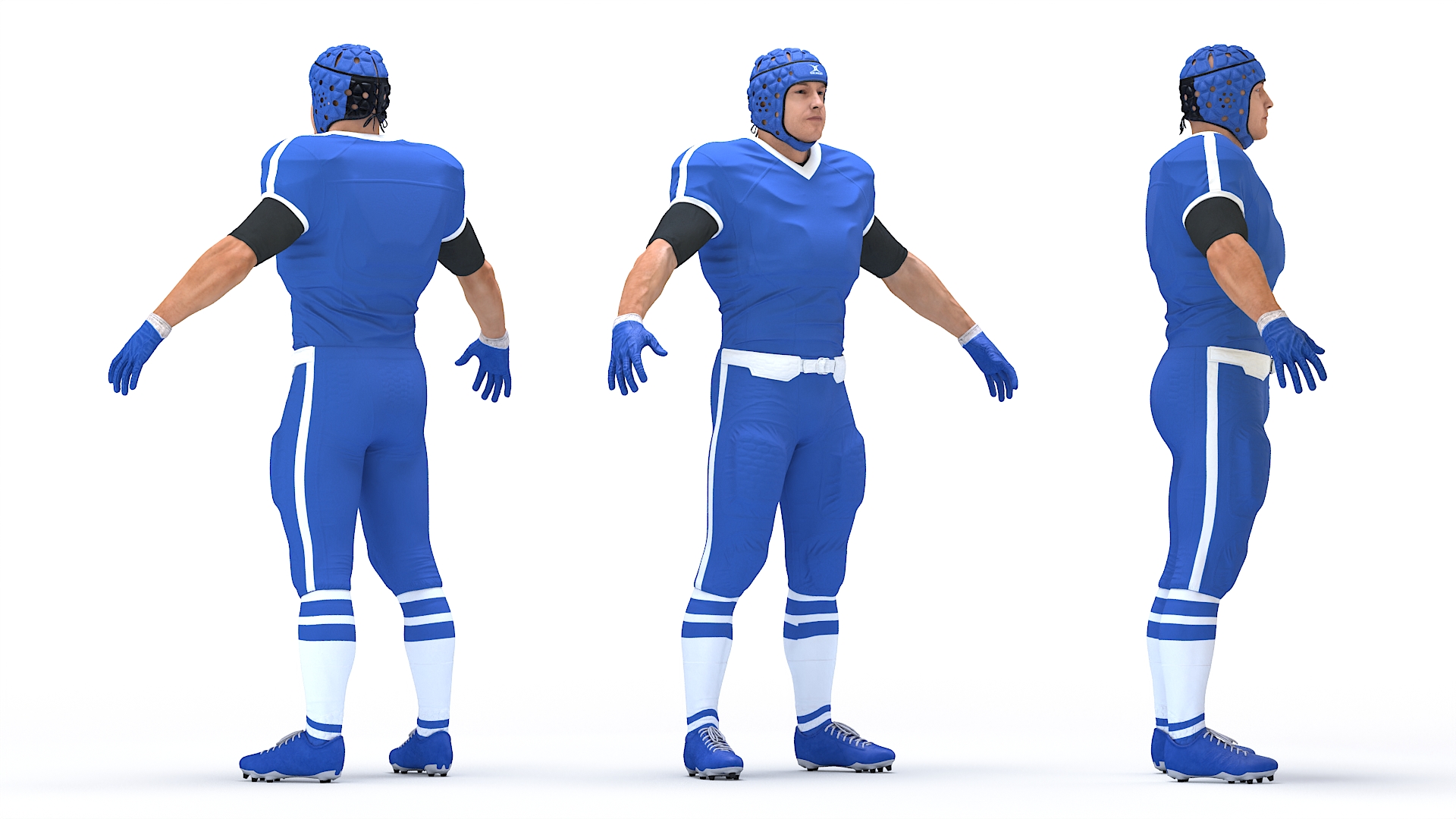 3D Uniform Football Player with Rugby Helmet Headguard A-Pose model