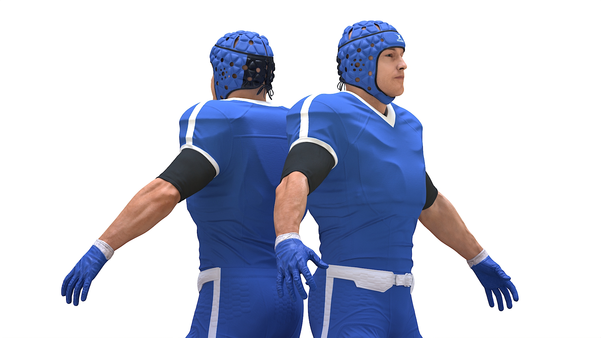 3D Uniform Football Player with Rugby Helmet Headguard A-Pose model