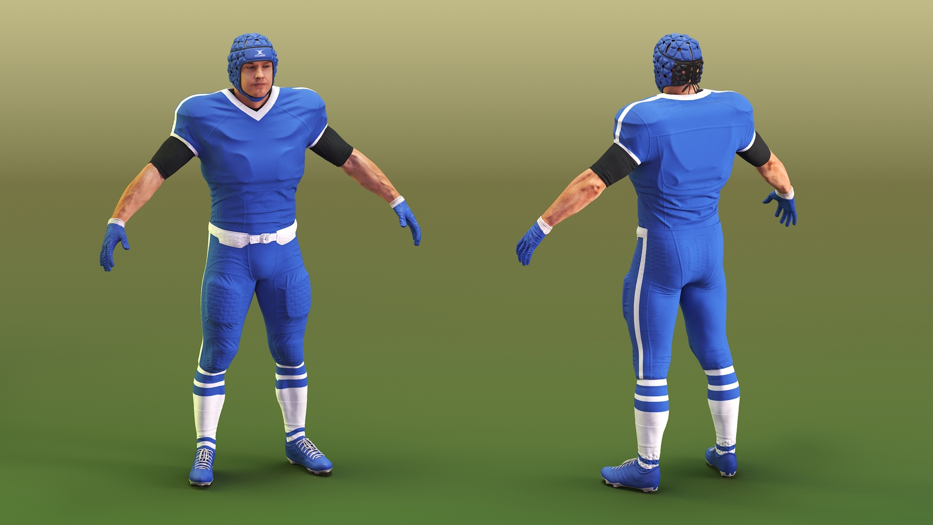 3D Uniform Football Player with Rugby Helmet Headguard A-Pose model