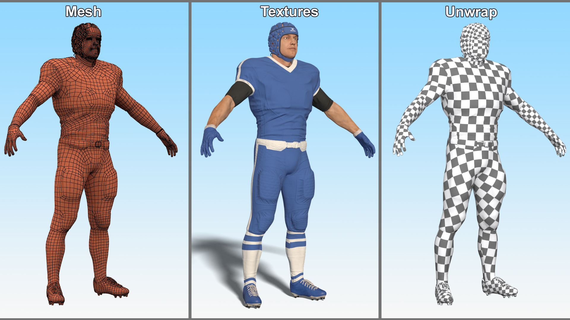 3D Uniform Football Player with Rugby Helmet Headguard A-Pose model