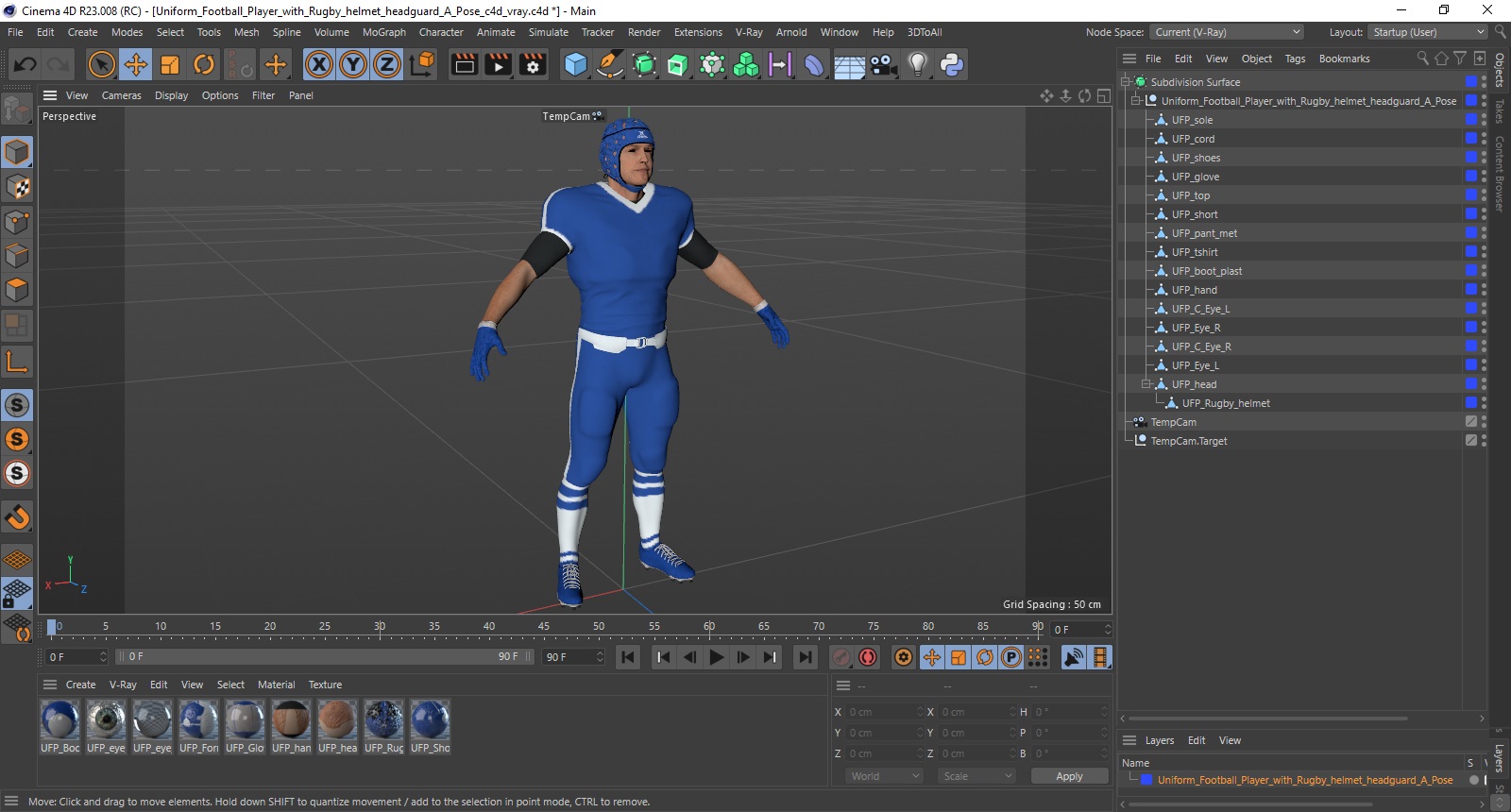3D Uniform Football Player with Rugby Helmet Headguard A-Pose model