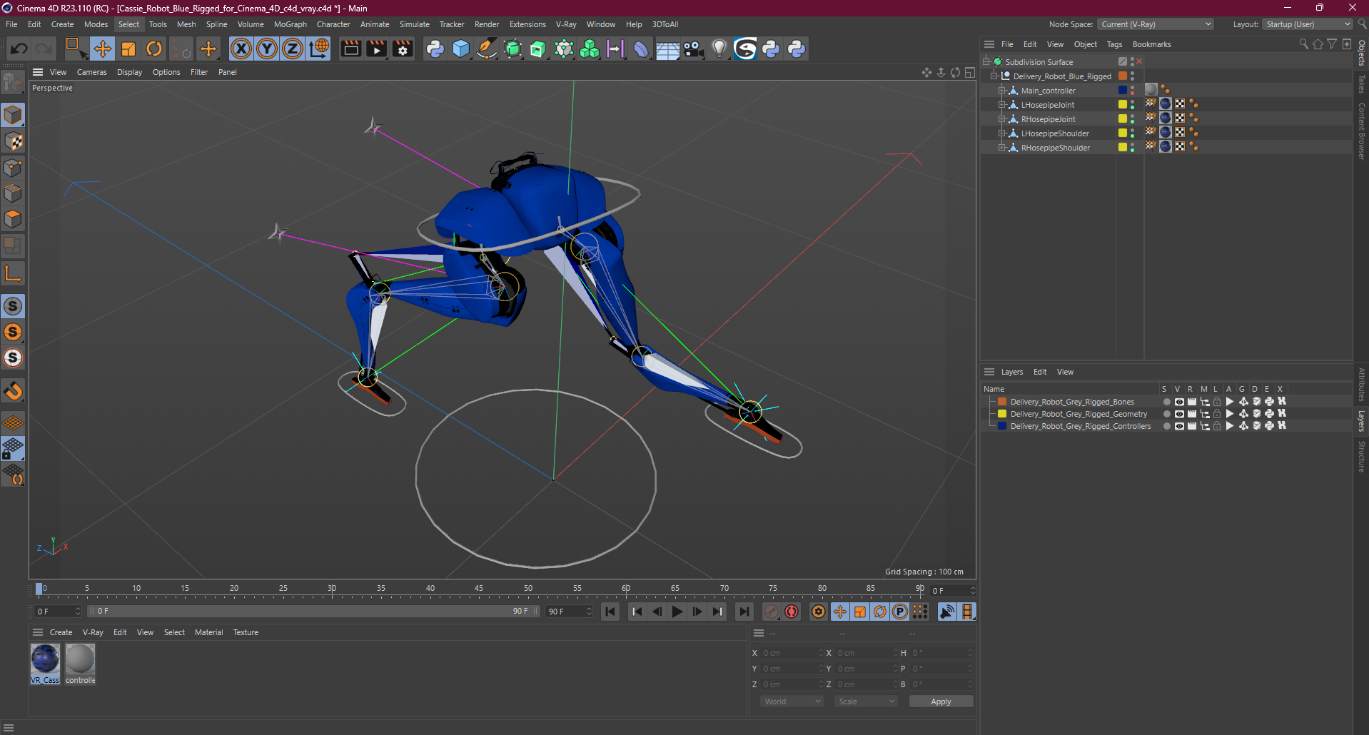 3D Cassie Robot Blue Rigged for Cinema 4D model