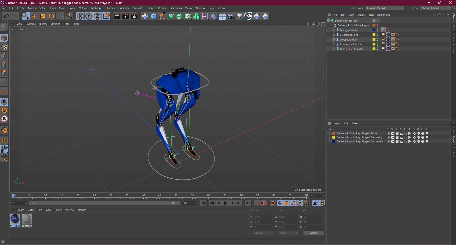 3D Cassie Robot Blue Rigged for Cinema 4D model